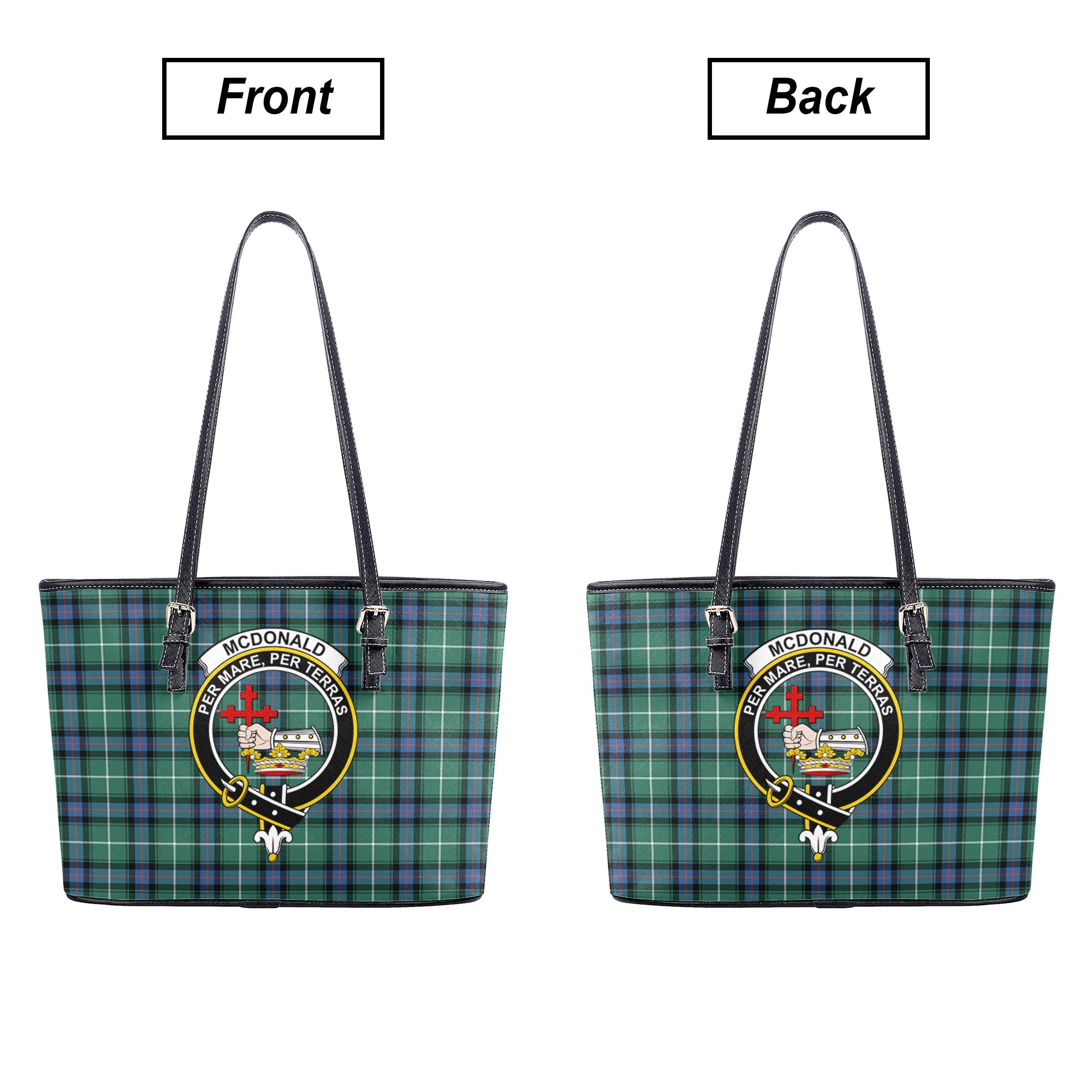 McDonald of the Isles Hunting Ancient Tartan Crest Leather Tote Bag