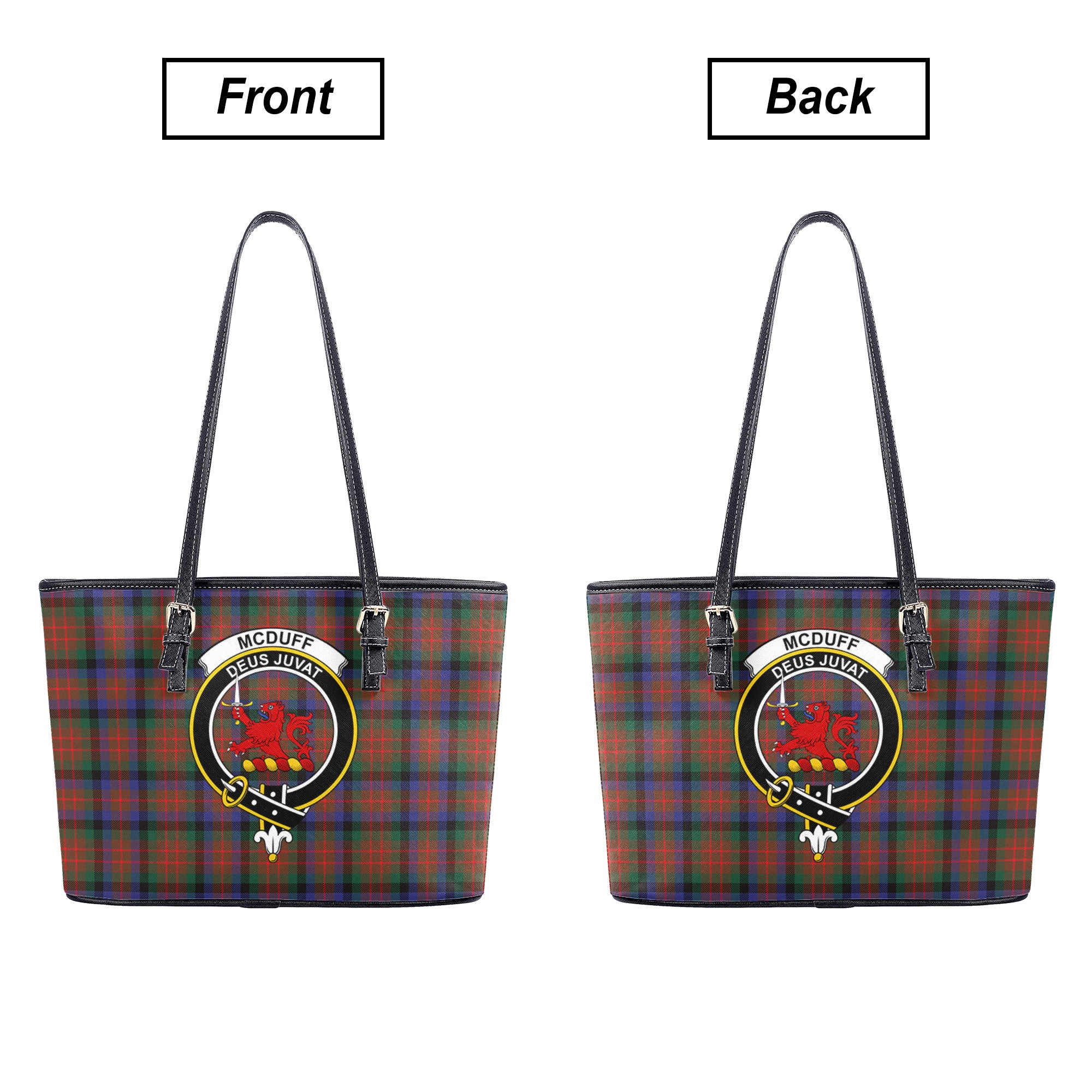 McDuff Hunting Modern Tartan Crest Leather Tote Bag