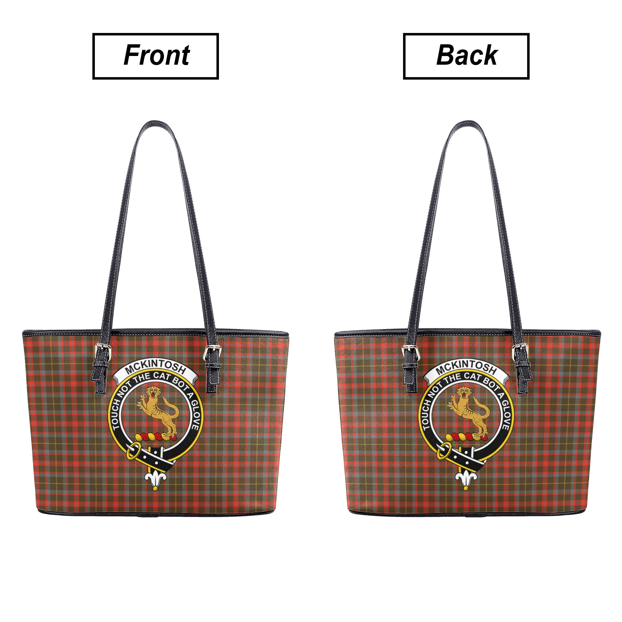 McKintosh Hunting Weathered Tartan Crest Leather Tote Bag