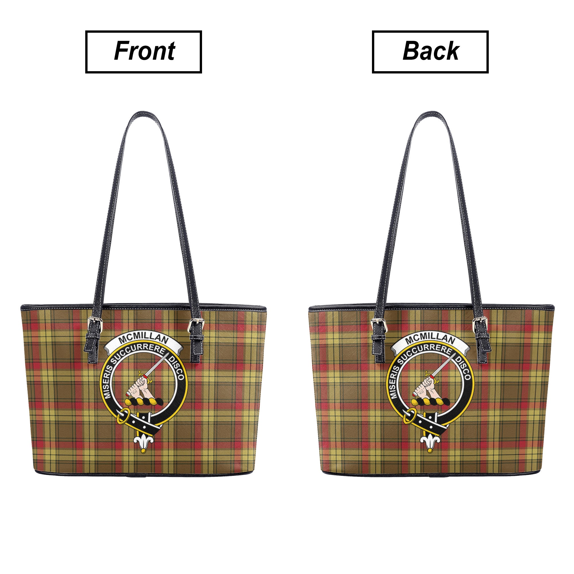 McMillan Old Weathered Tartan Crest Leather Tote Bag