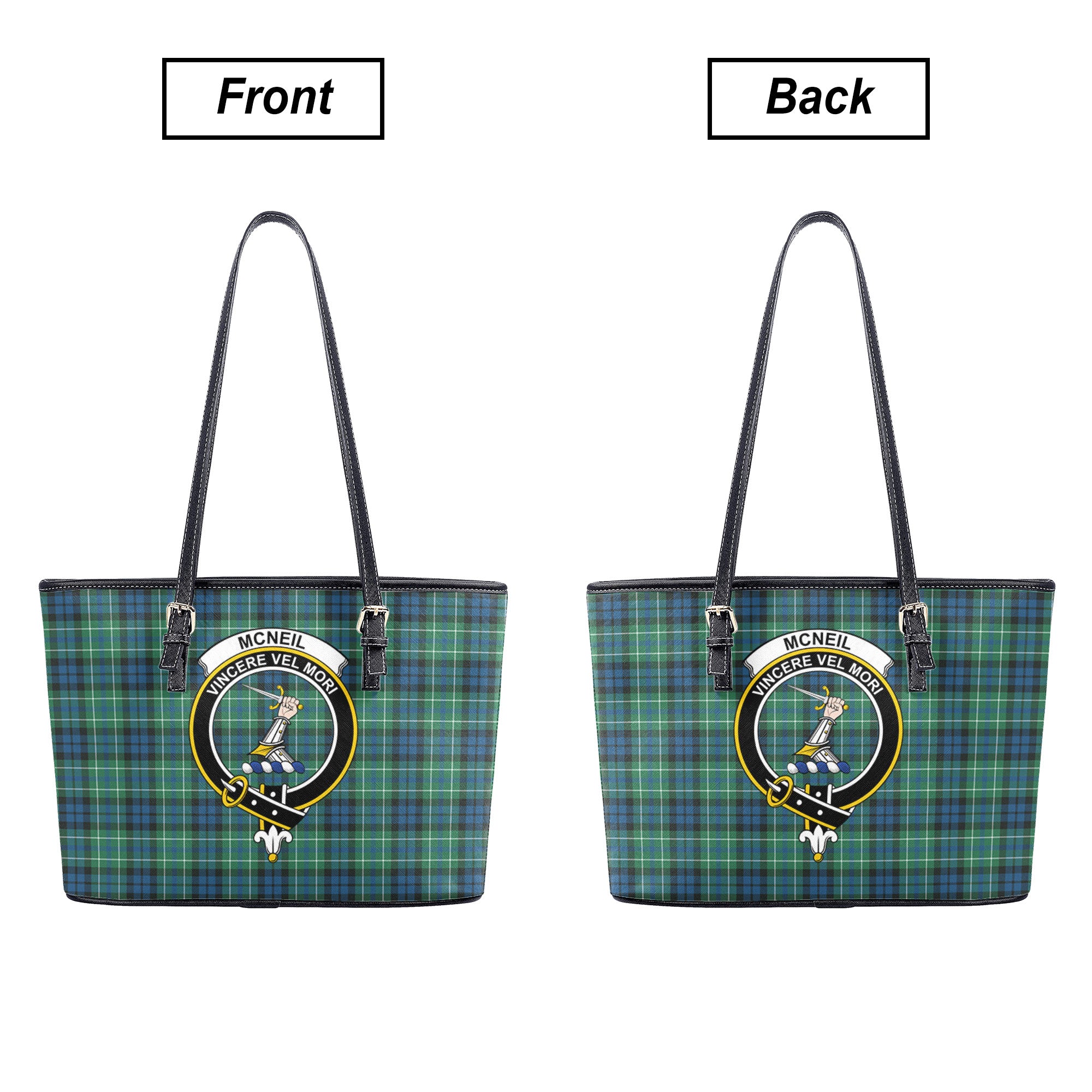 McNeil of Colonsay Ancient Tartan Crest Leather Tote Bag