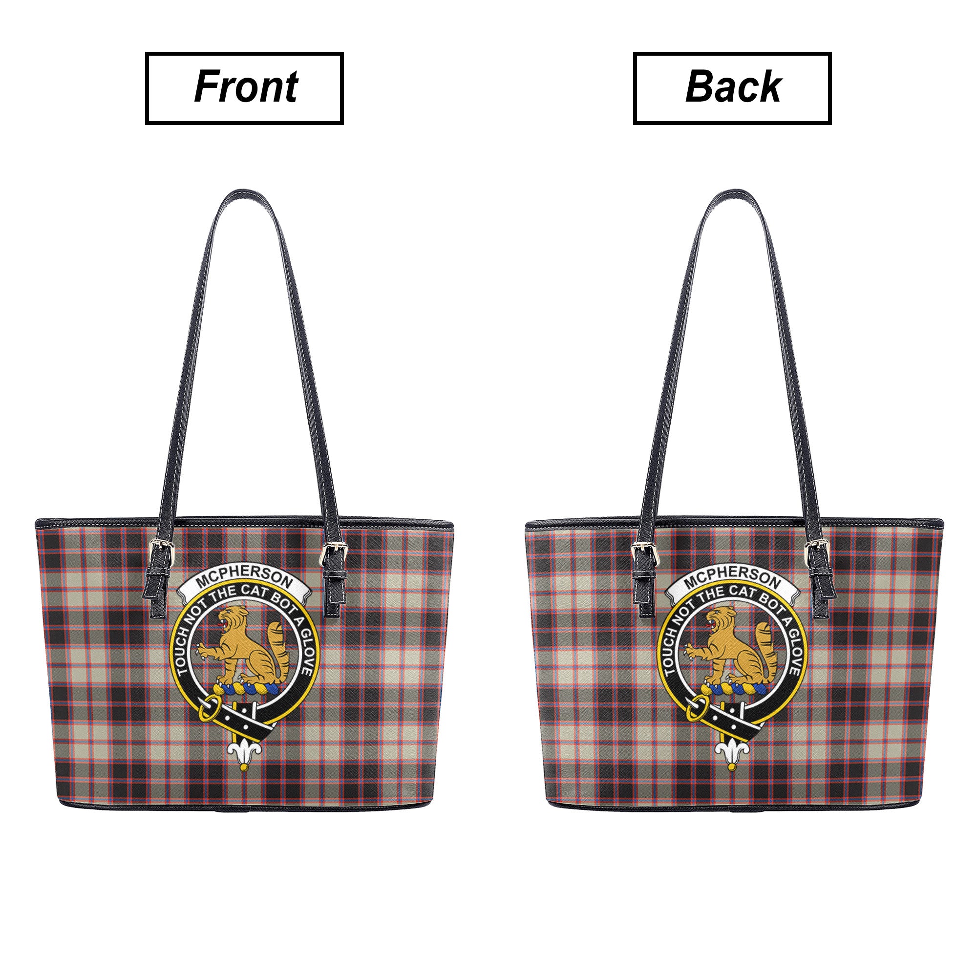 McPherson Hunting Ancient Tartan Crest Leather Tote Bag