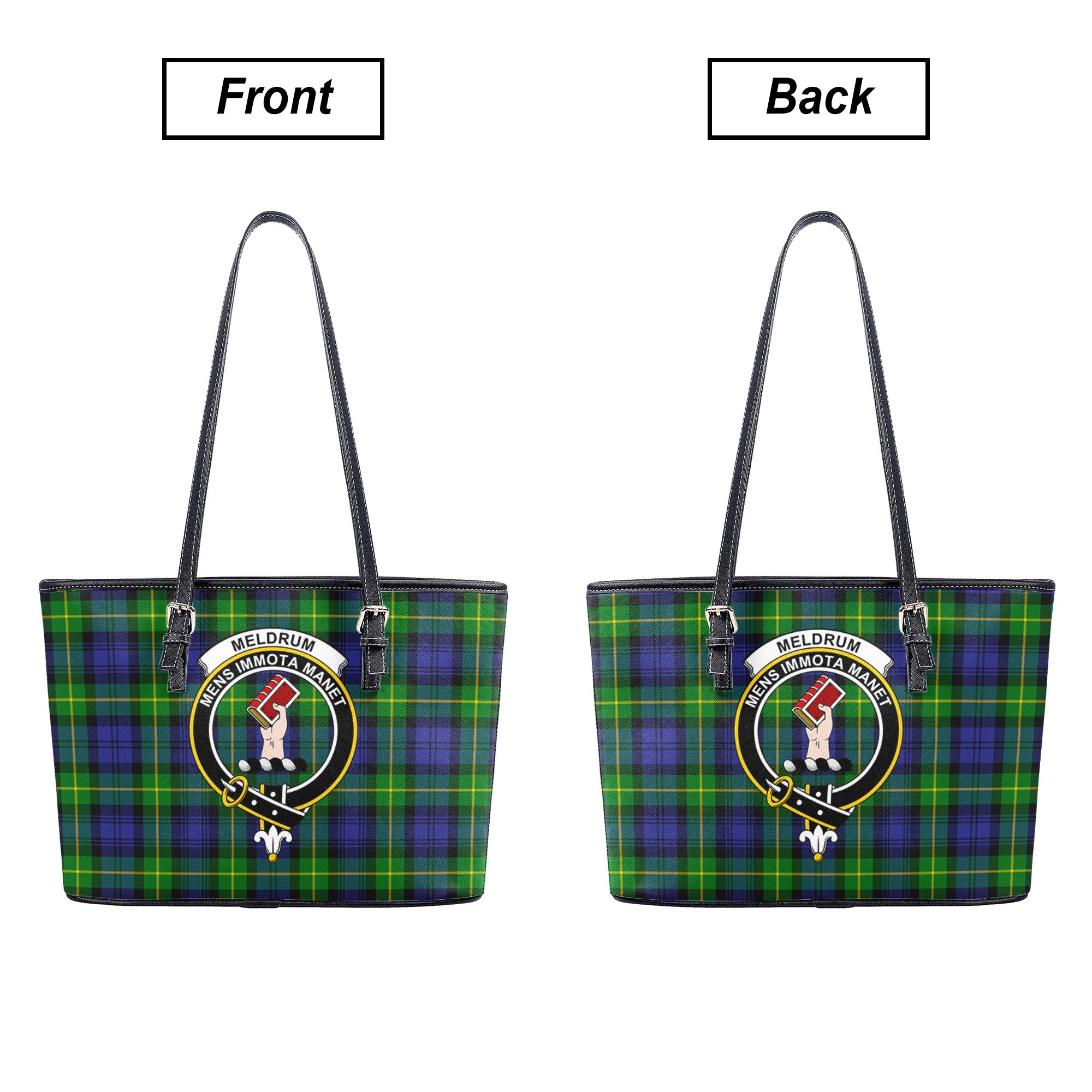 Meldrum Tartan Crest Leather Tote Bag