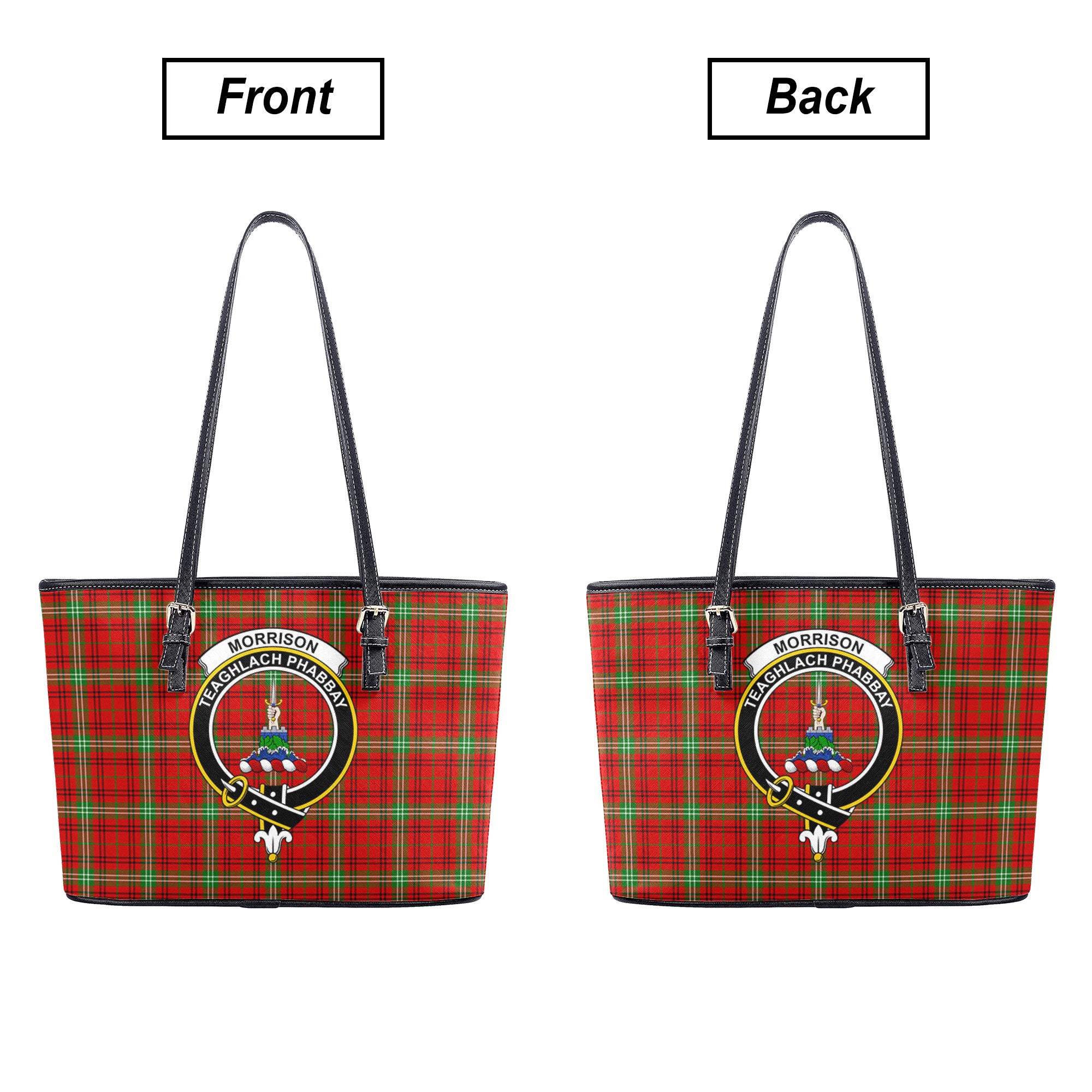 Morrison Red Modern Tartan Crest Leather Tote Bag