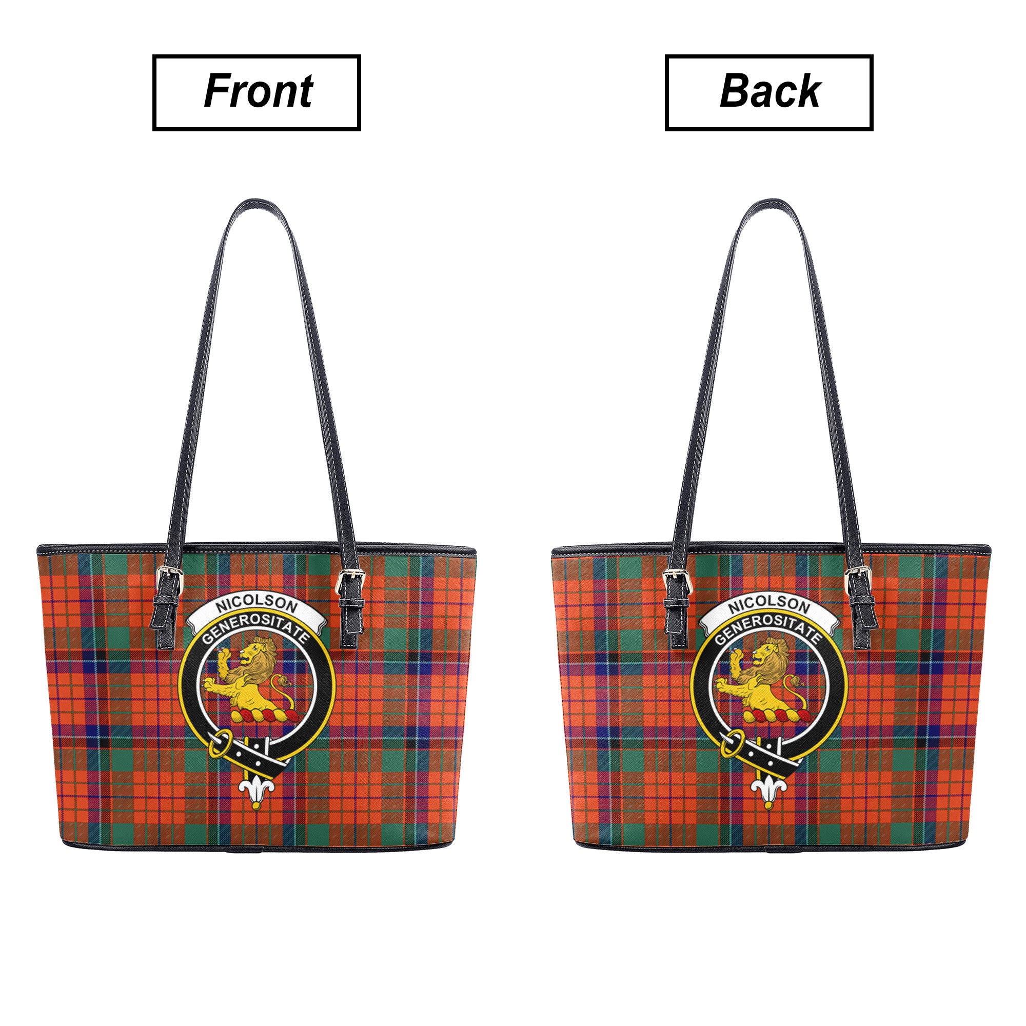 Nicolson Ancient Old Tartan Crest Leather Tote Bag