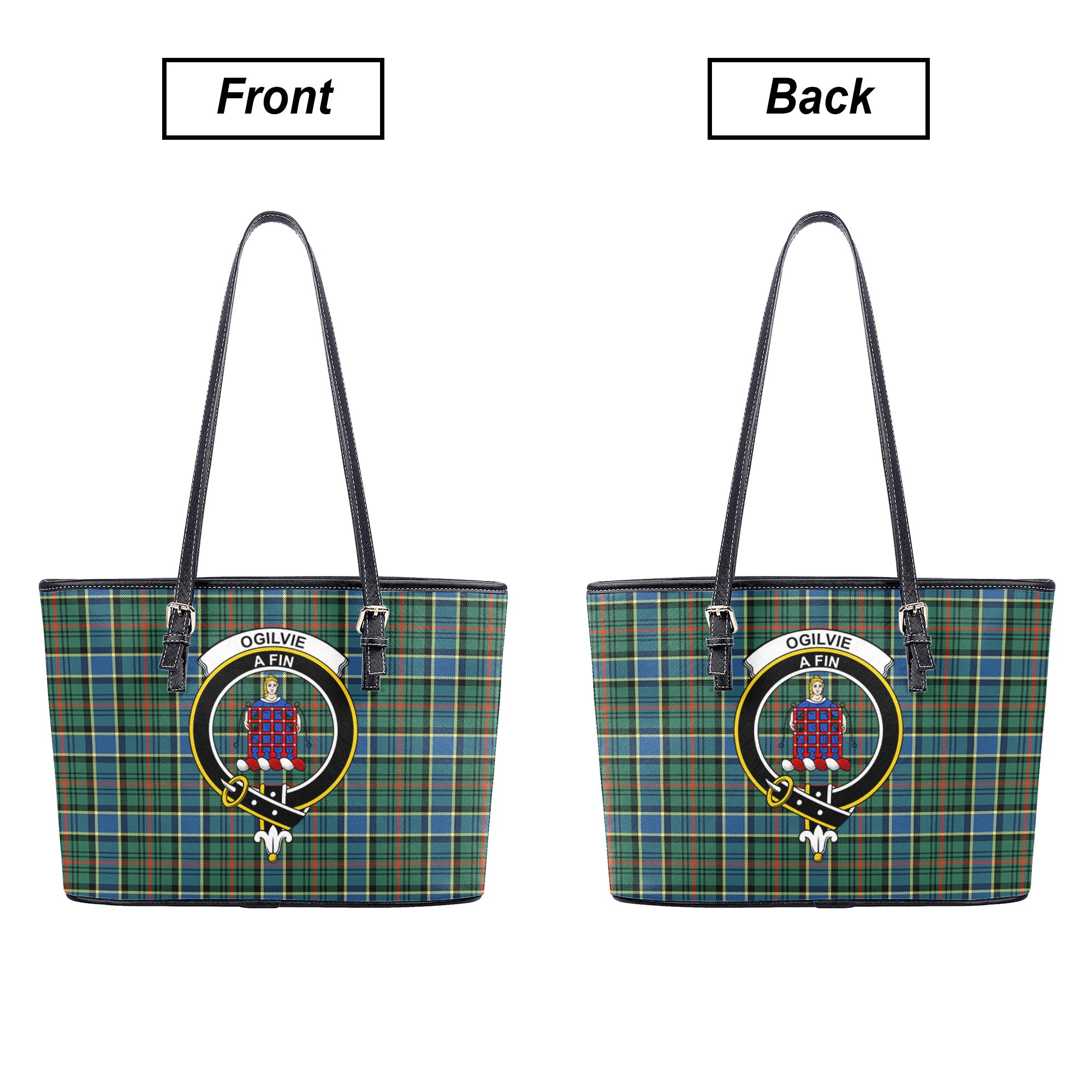 Ogilvie Hunting Ancient Tartan Crest Leather Tote Bag