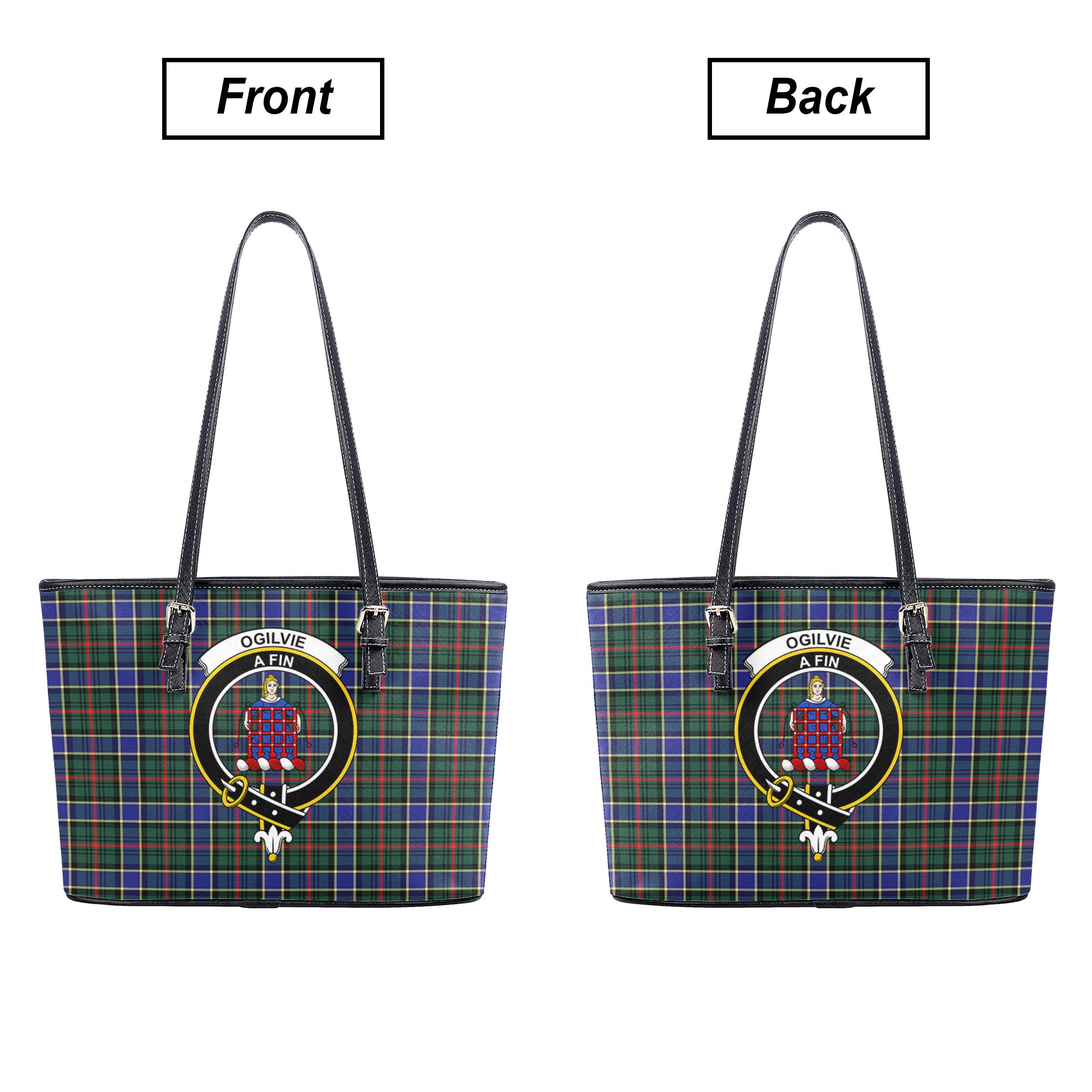 Ogilvie Hunting Modern Tartan Crest Leather Tote Bag