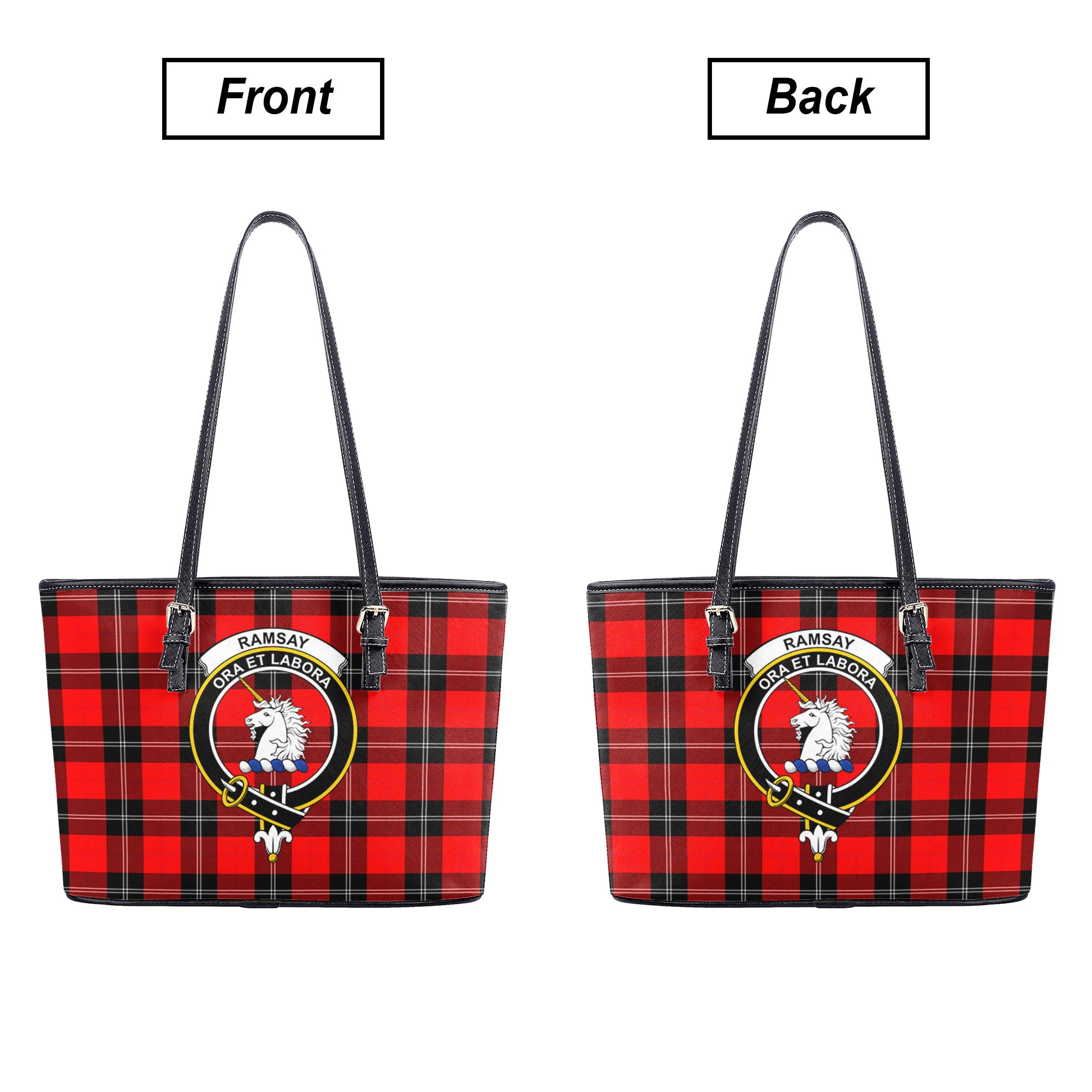 Ramsay Modern Tartan Crest Leather Tote Bag