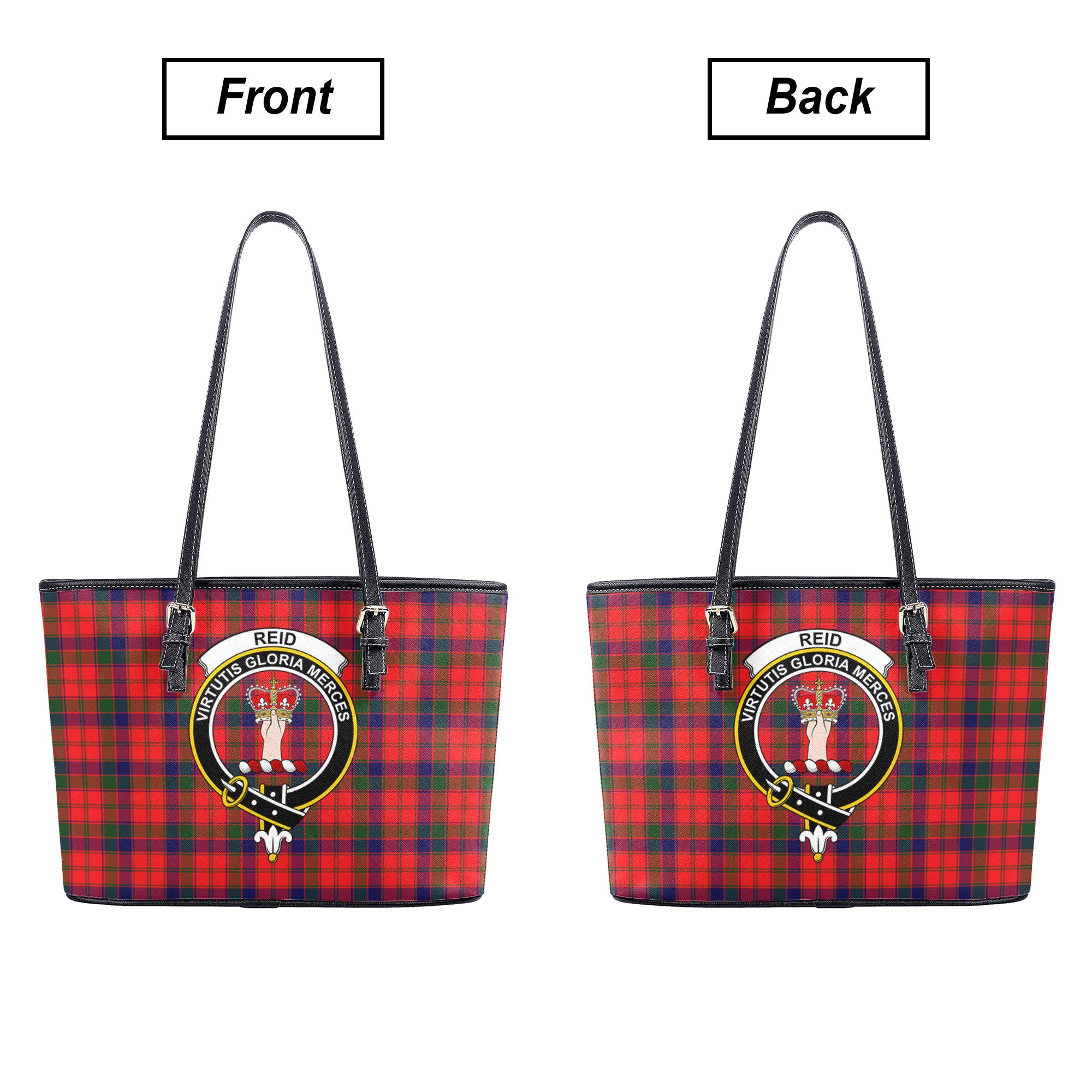 Reid Modern Tartan Crest Leather Tote Bag