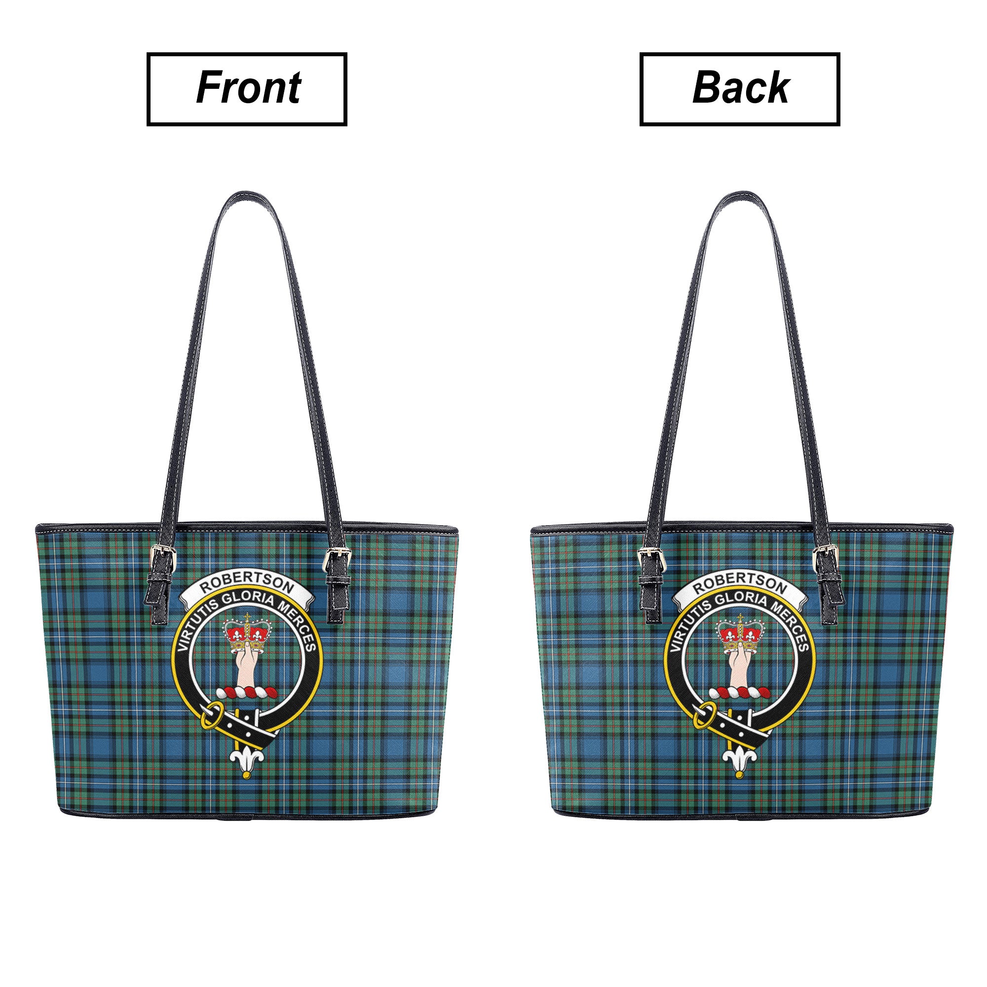 Robertson Hunting Ancient Tartan Crest Leather Tote Bag