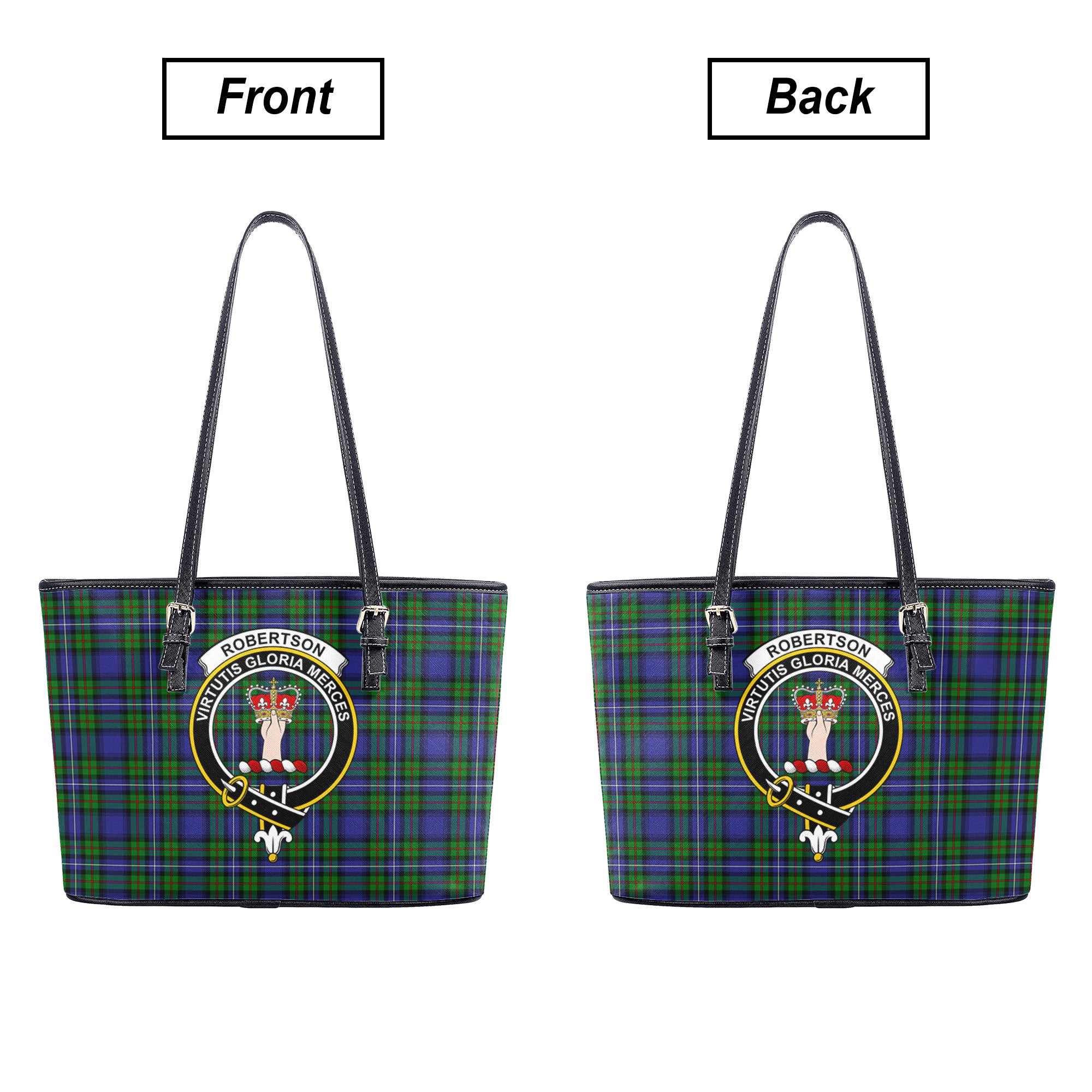 Robertson Hunting Modern Tartan Crest Leather Tote Bag