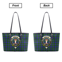 Robertson Hunting Modern Tartan Crest Leather Tote Bag