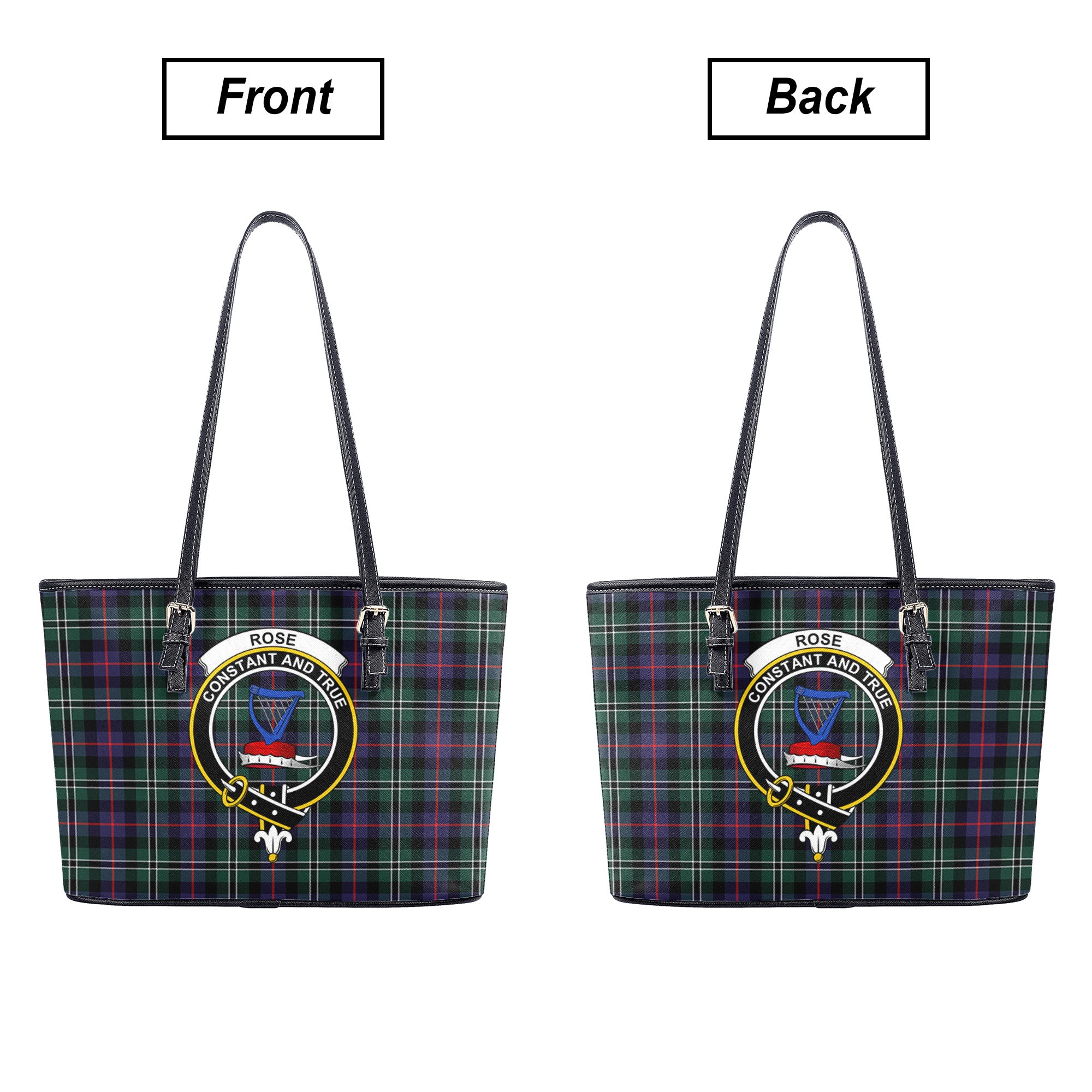 Rose Hunting Modern Tartan Crest Leather Tote Bag