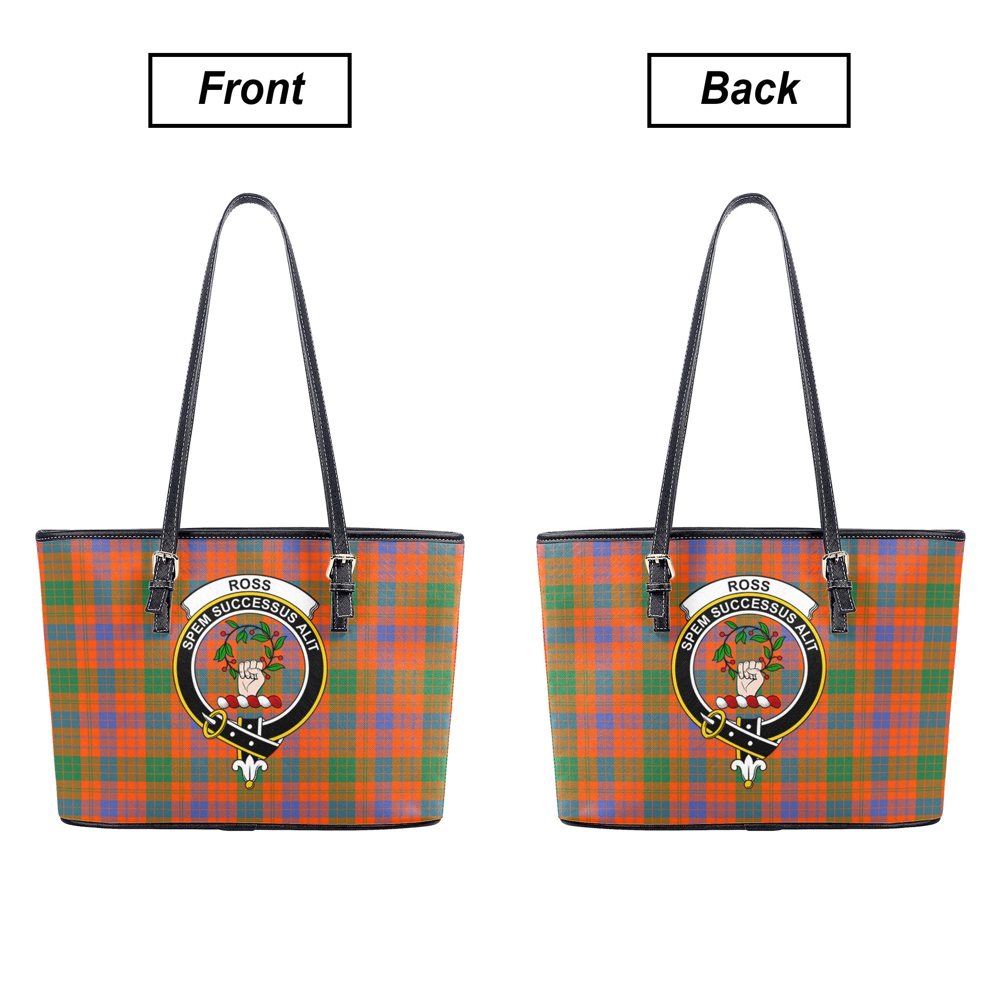 Ross Ancient Tartan Crest Leather Tote Bag