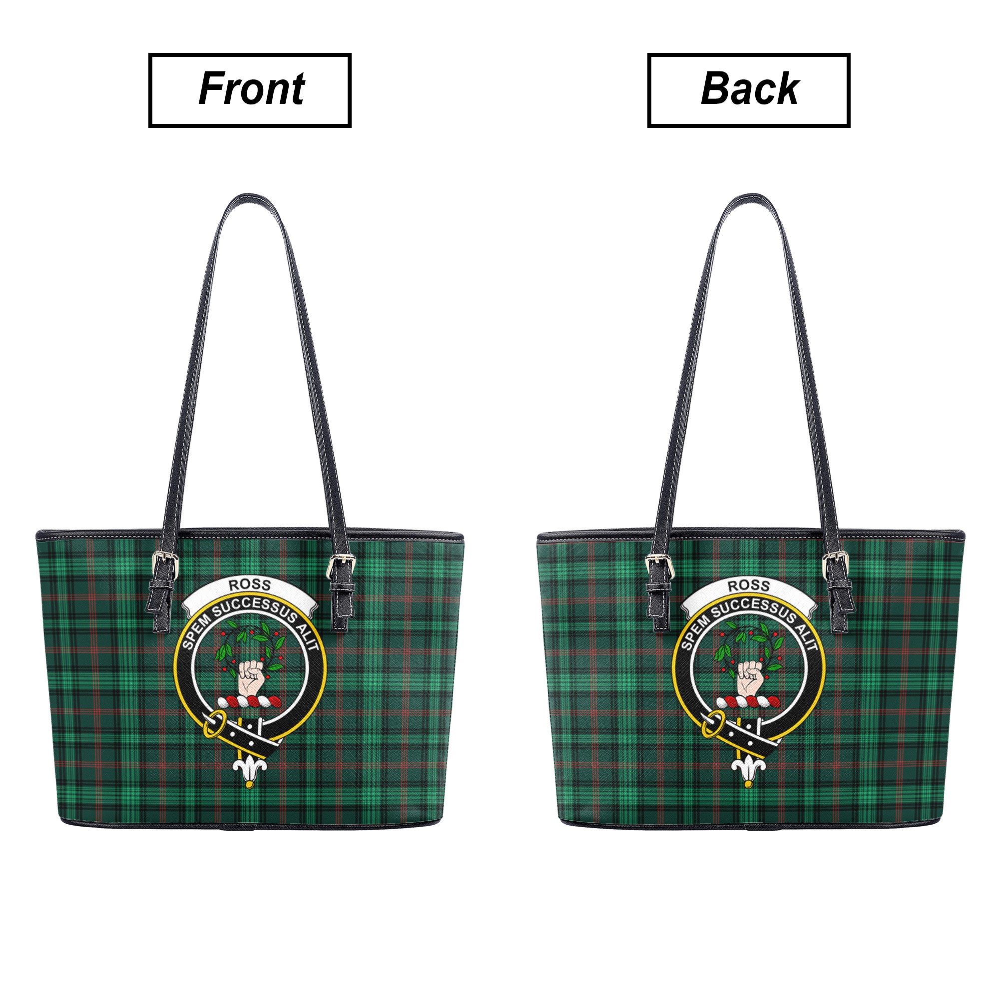 Ross Hunting Modern Tartan Crest Leather Tote Bag