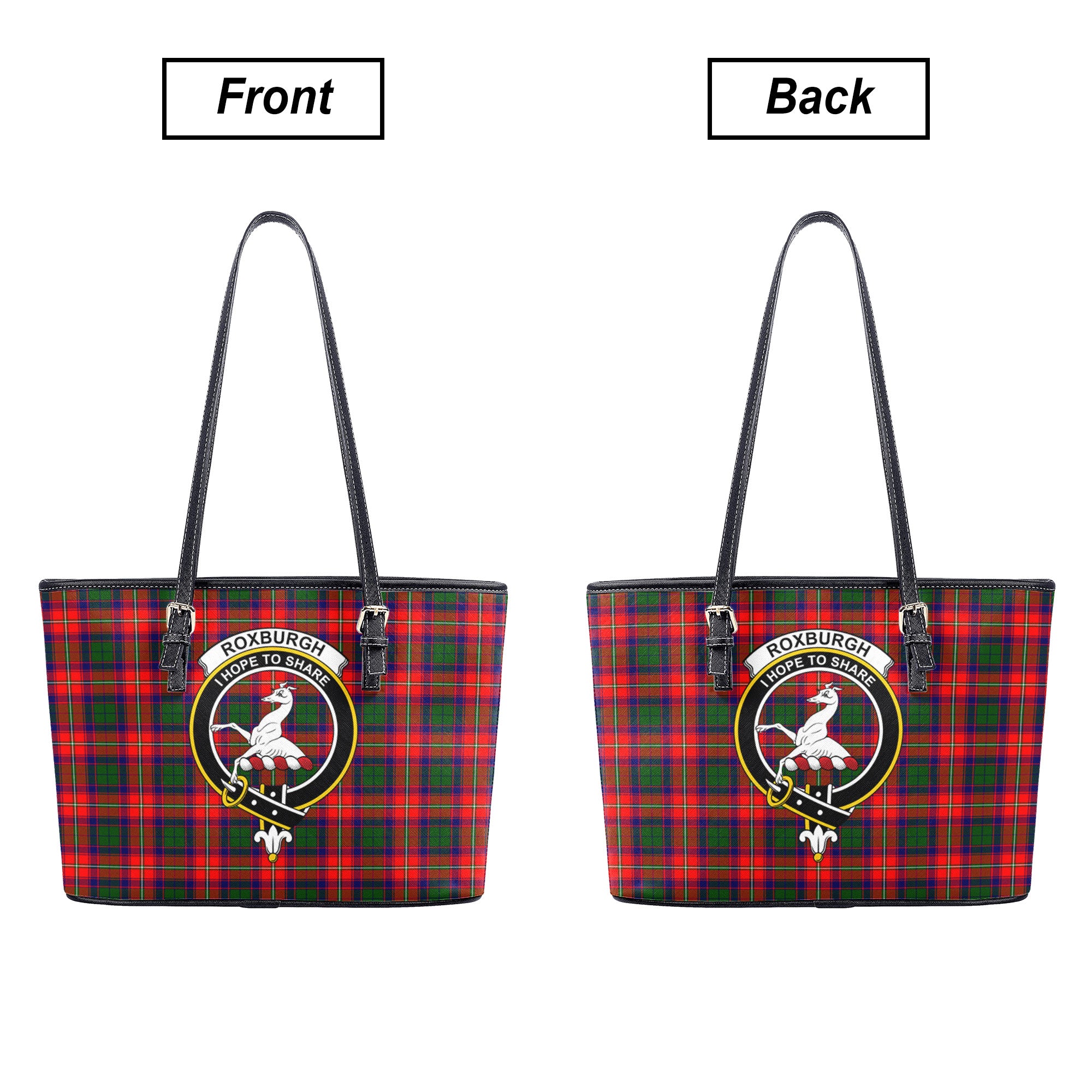 Roxburgh District Tartan Crest Leather Tote Bag