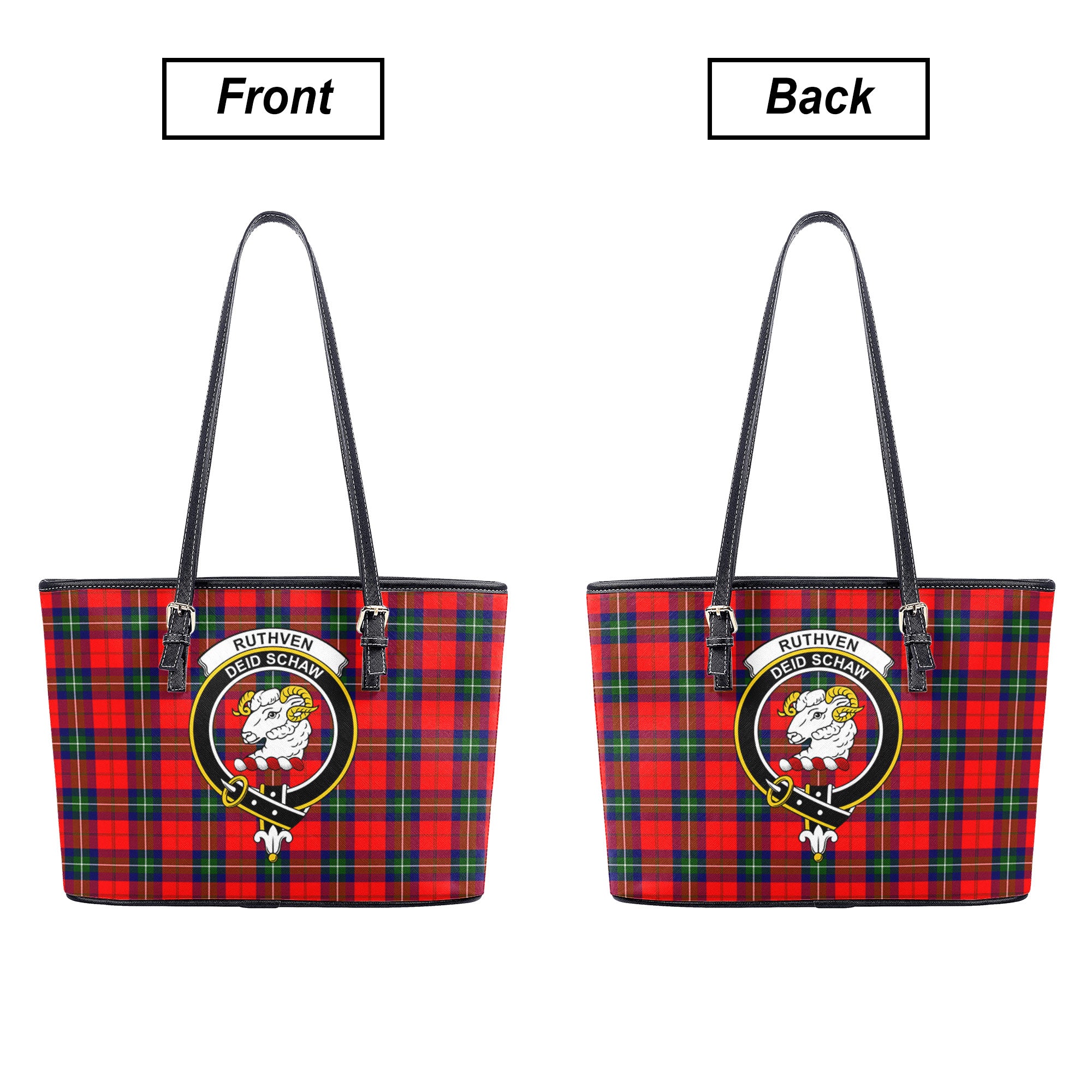 Ruthven Modern Tartan Crest Leather Tote Bag