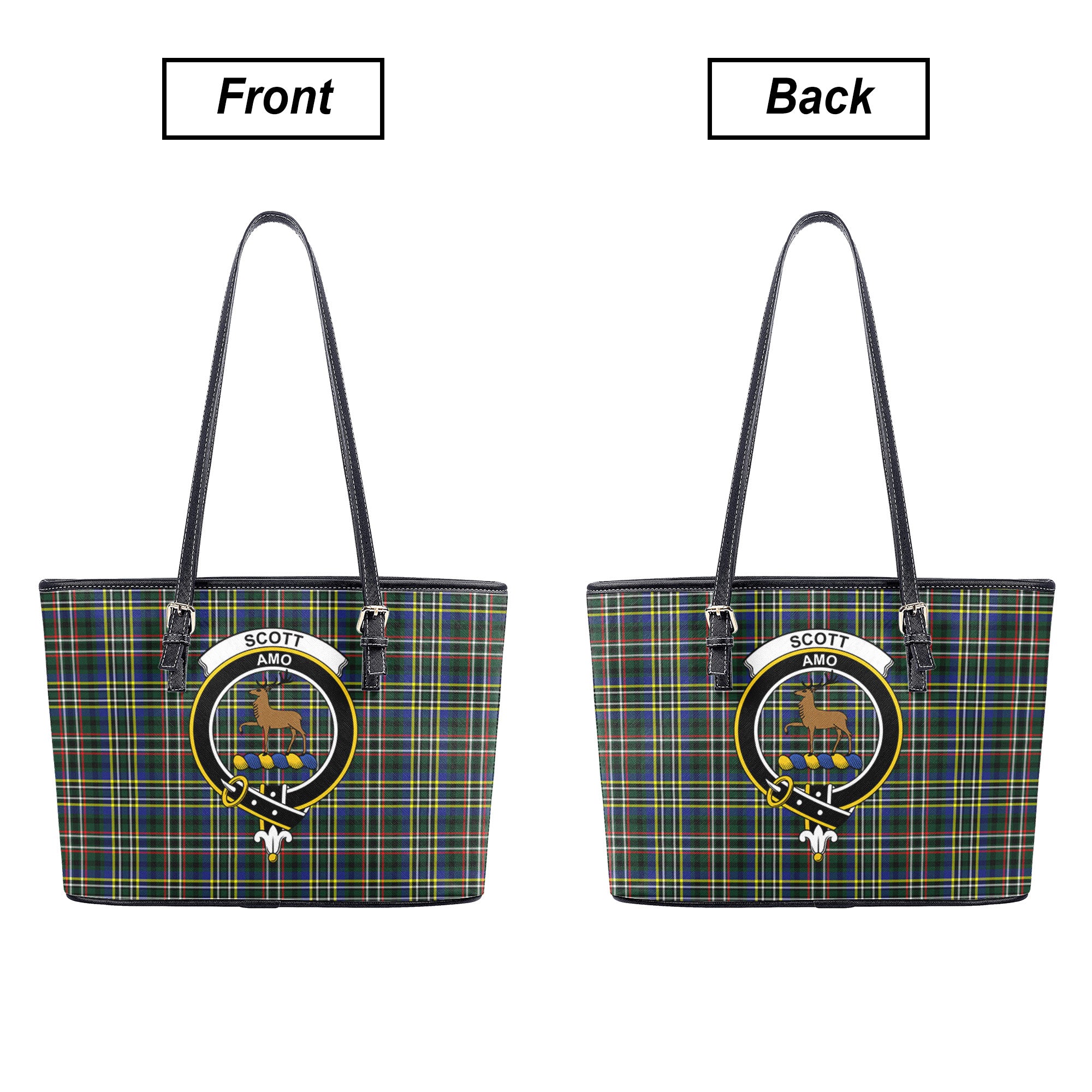 Scott Green Modern Tartan Crest Leather Tote Bag