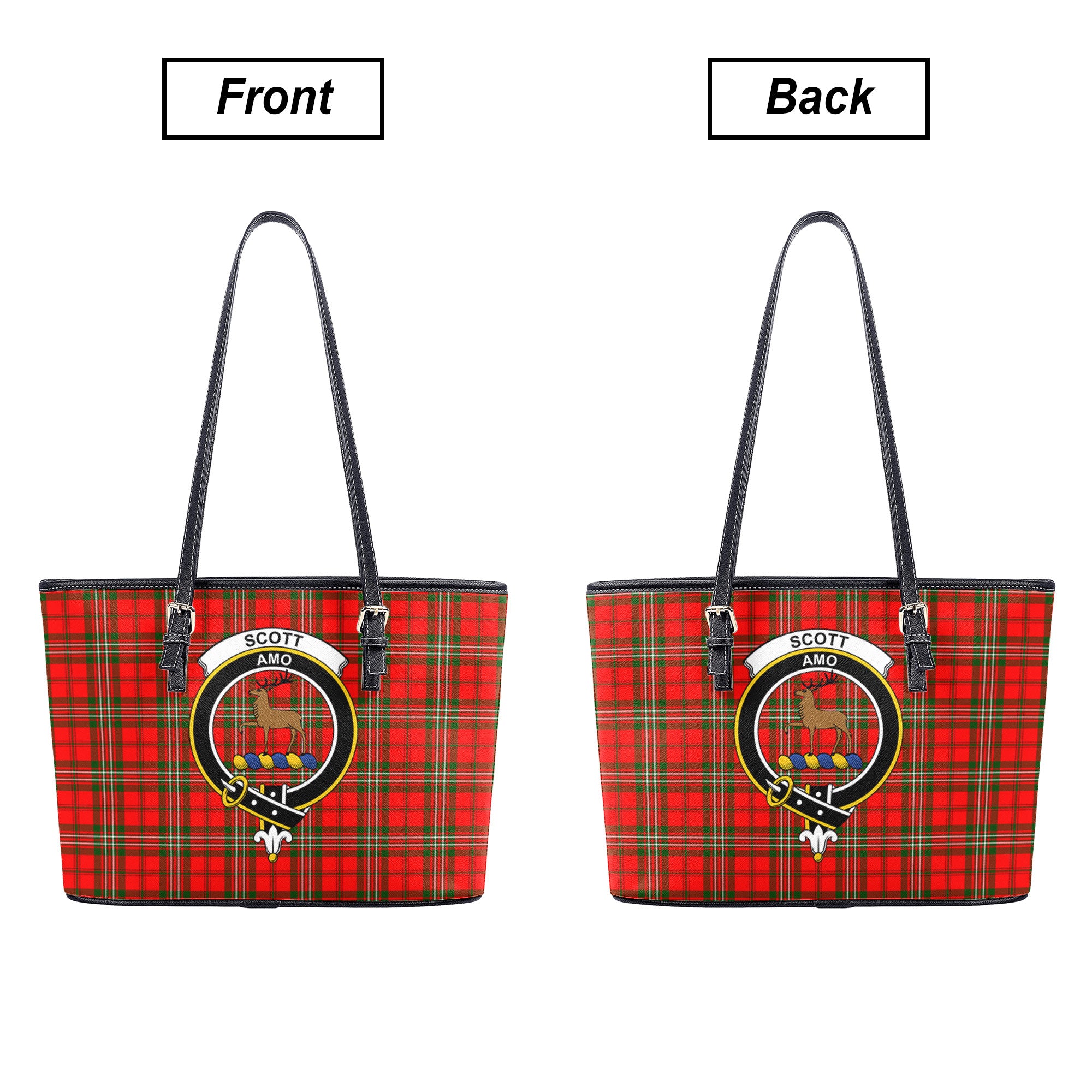 Scott Modern Tartan Crest Leather Tote Bag