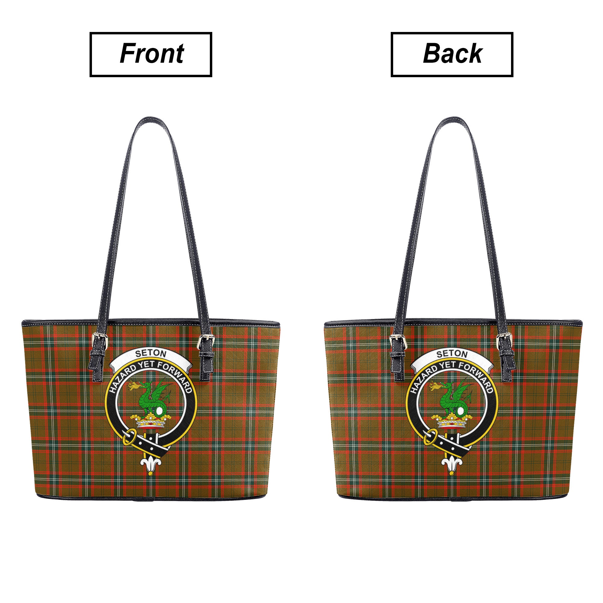 Seton Hunting Modern Tartan Crest Leather Tote Bag