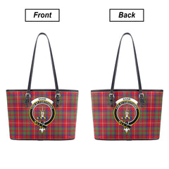 Shaw Red Modern Tartan Crest Leather Tote Bag