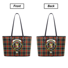 Stewart Black Tartan Crest Leather Tote Bag