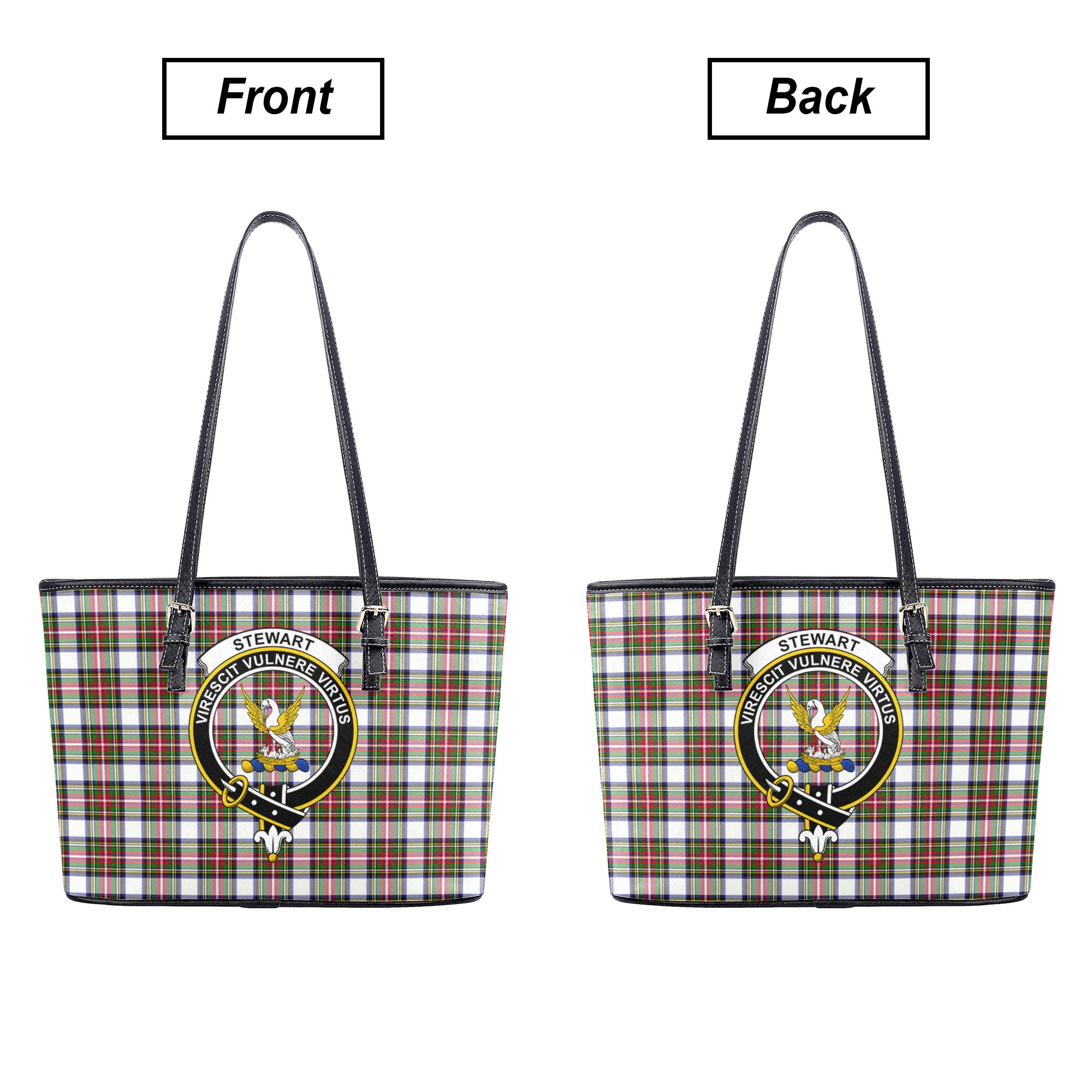 Stewart Dress Modern Tartan Crest Leather Tote Bag