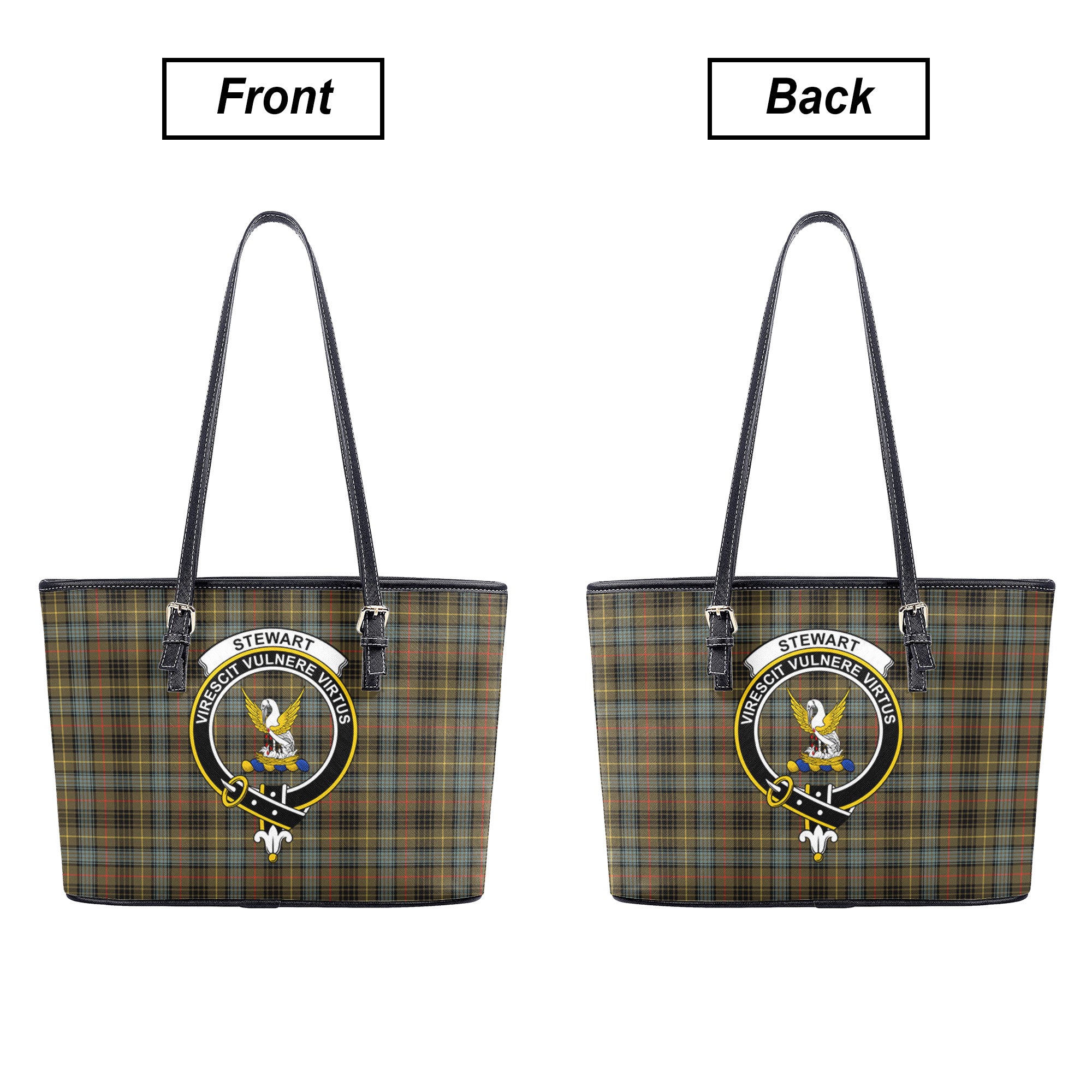 Stewart Hunting Weathered Tartan Crest Leather Tote Bag