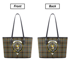 Stewart Hunting Weathered Tartan Crest Leather Tote Bag