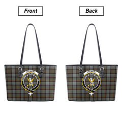 Stewart Old Weathered Tartan Crest Leather Tote Bag