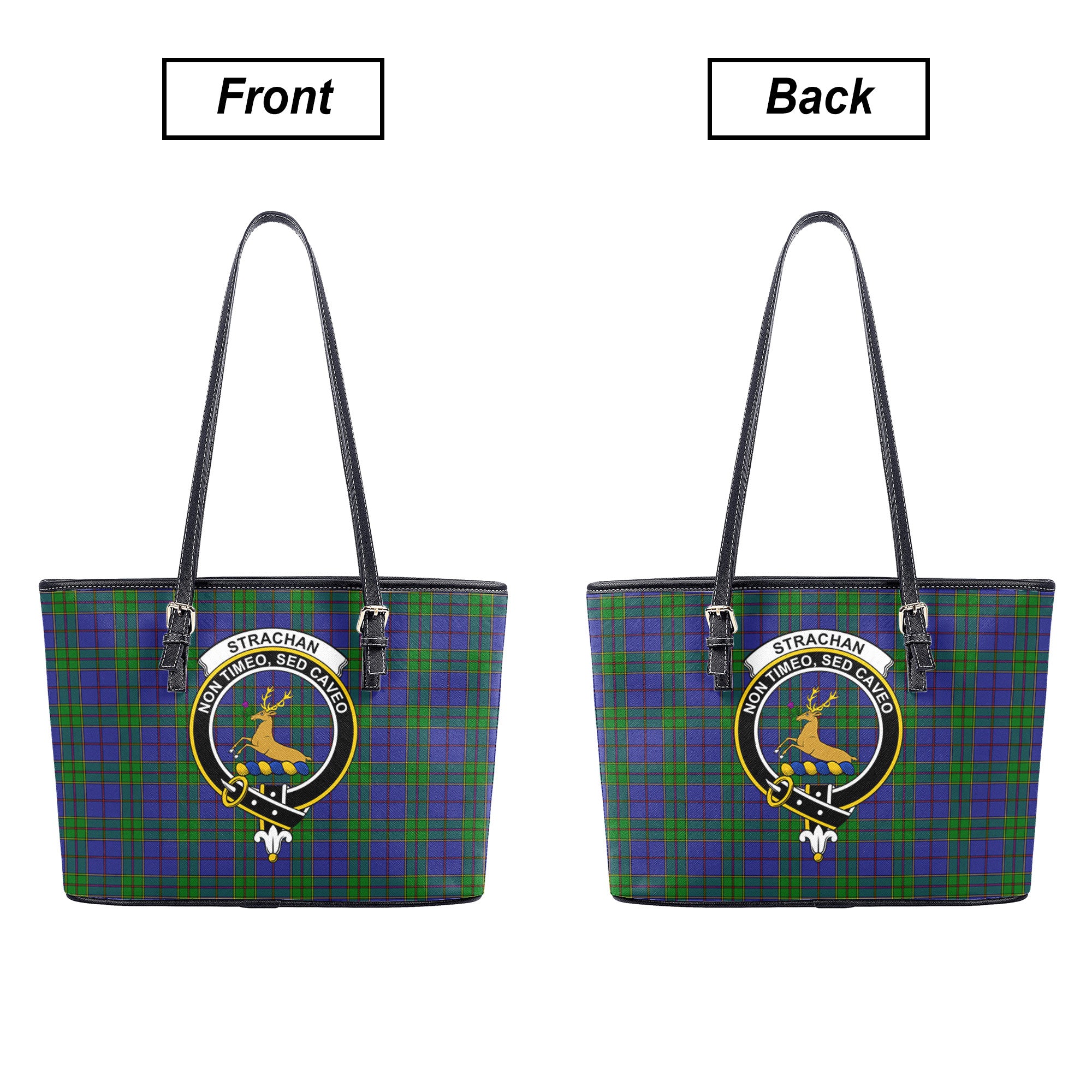 Strachan Tartan Crest Leather Tote Bag