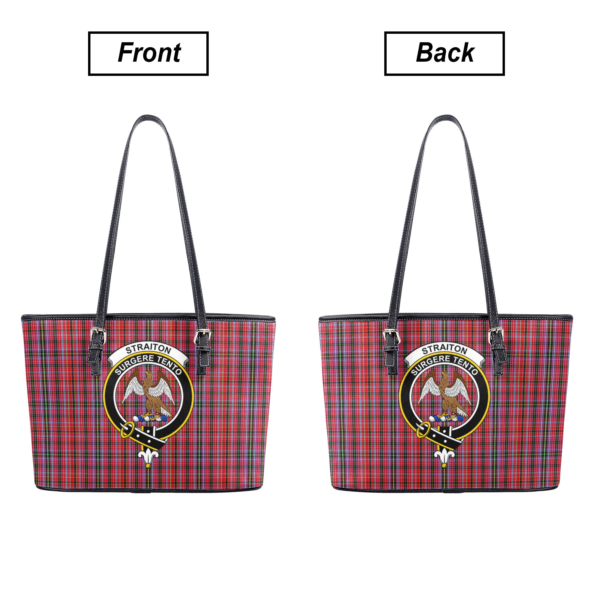 Straiton Tartan Crest Leather Tote Bag