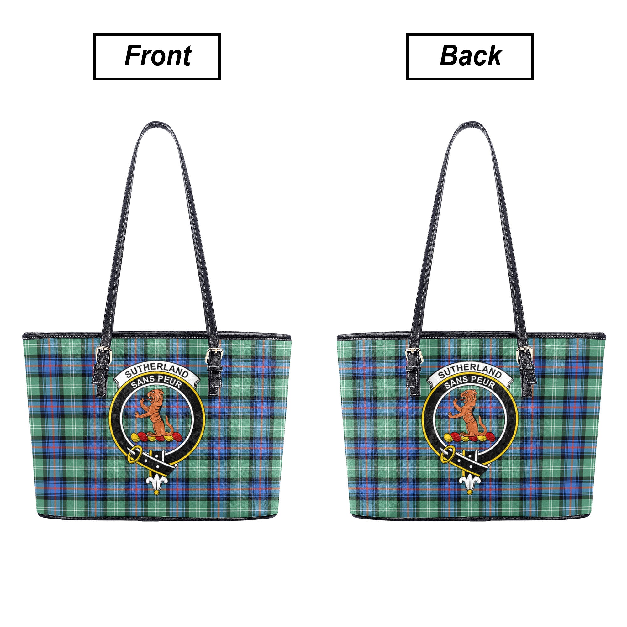 Sutherland Old Ancient Tartan Crest Leather Tote Bag