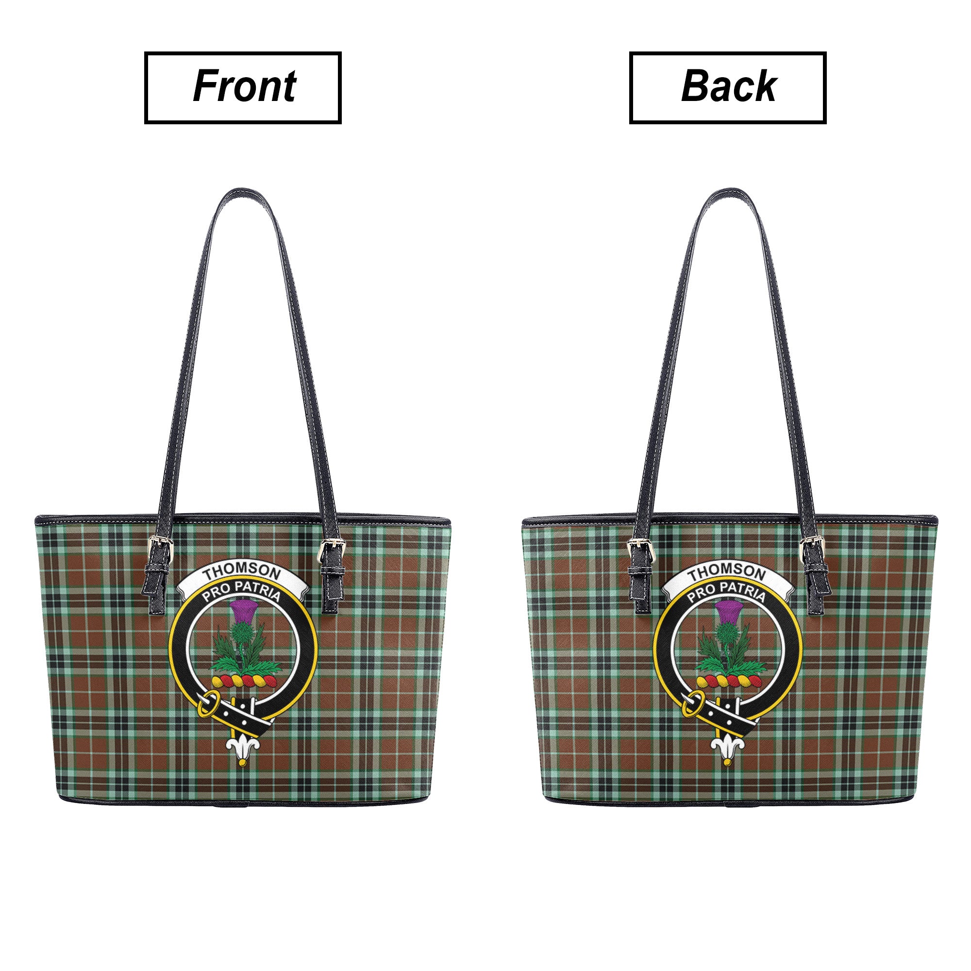 Thomson Hunting Modern Tartan Crest Leather Tote Bag