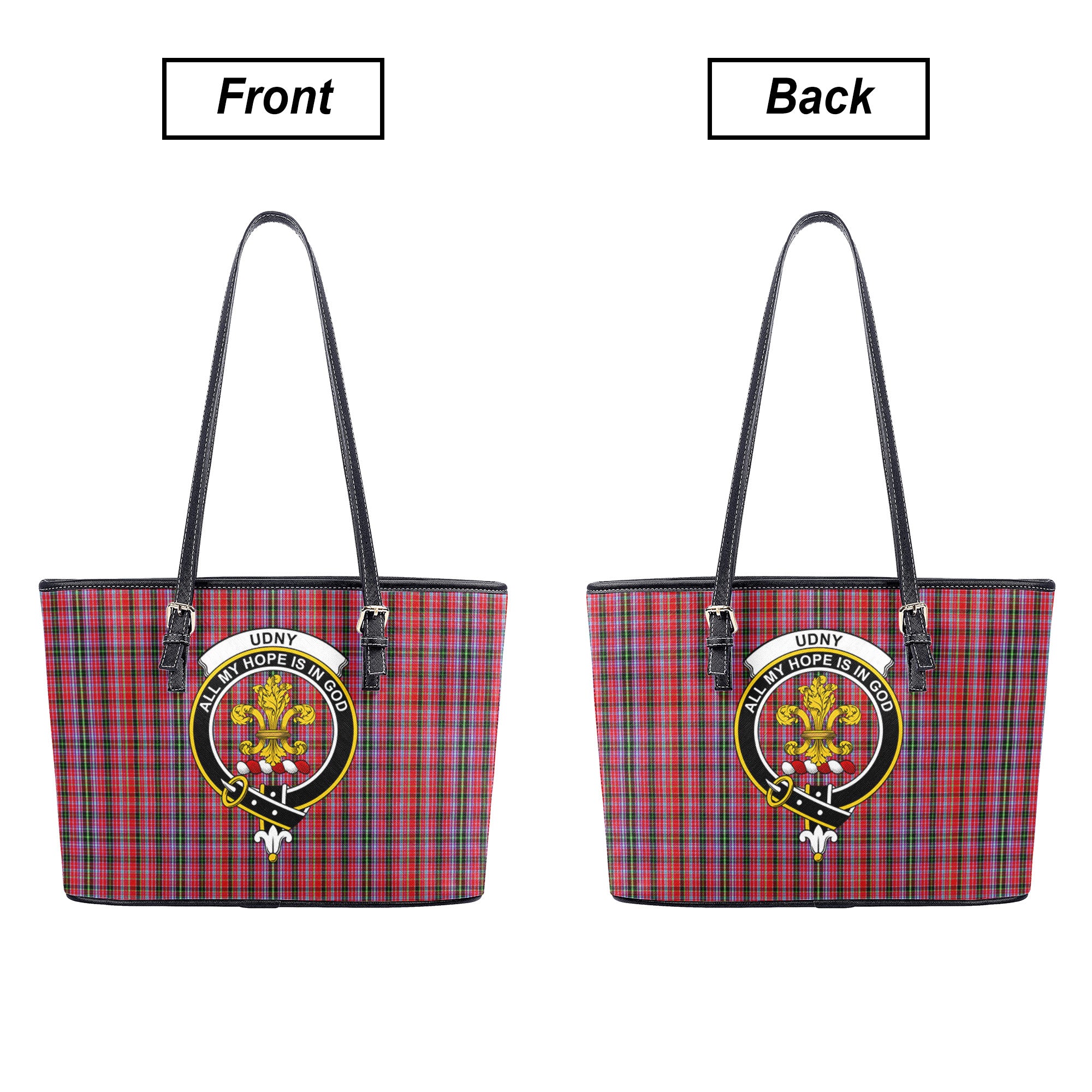 Udny Tartan Crest Leather Tote Bag