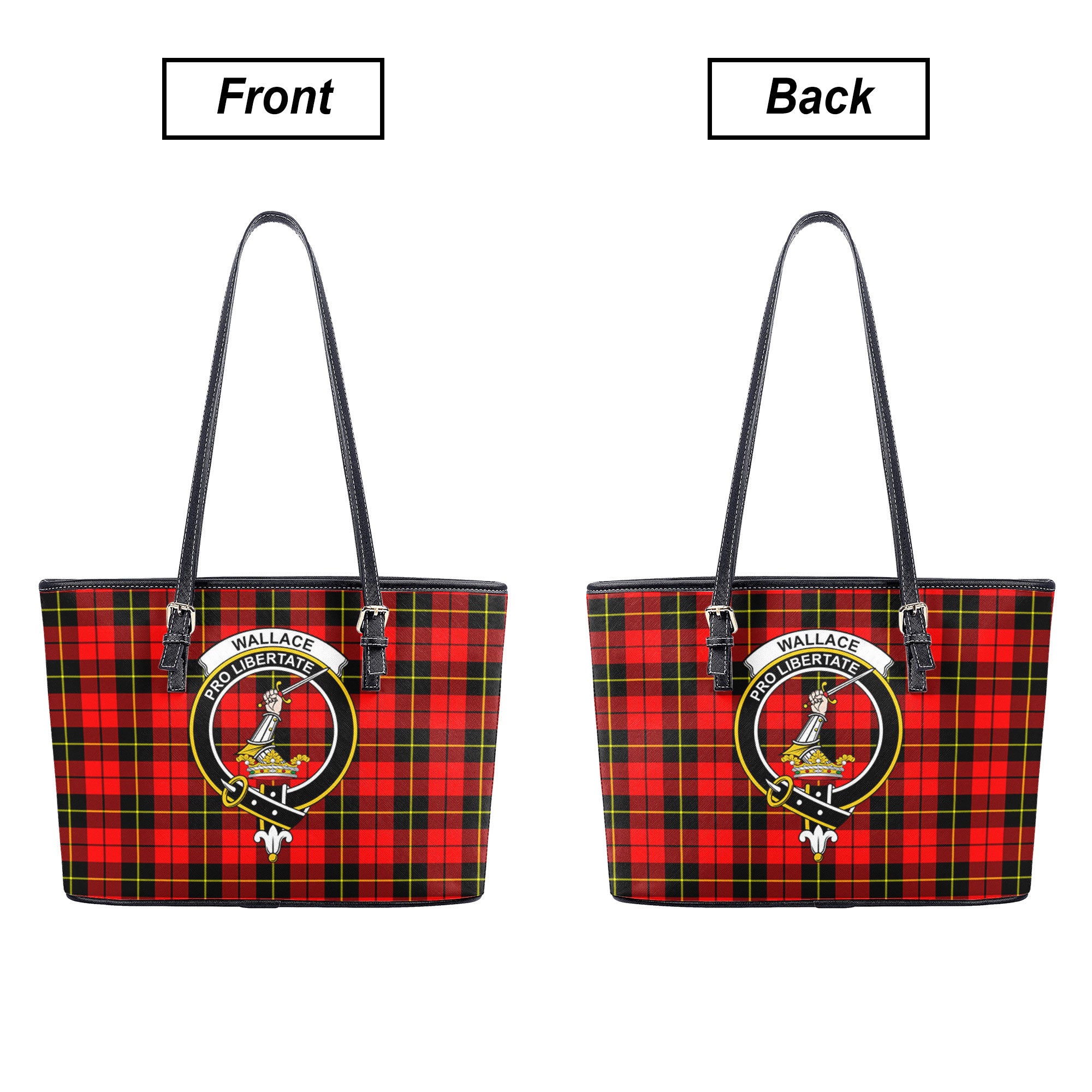 Wallace Hunting Red Tartan Crest Leather Tote Bag