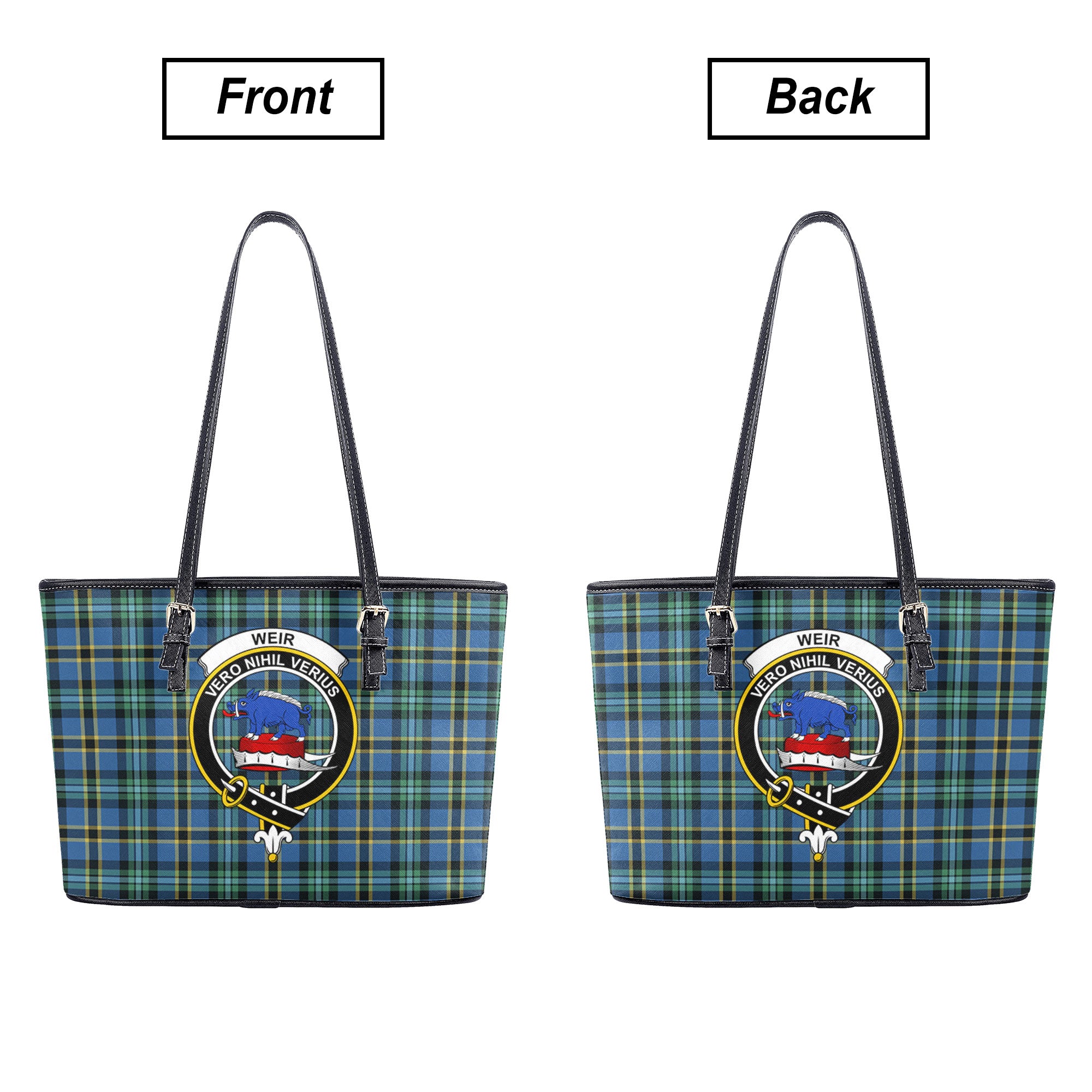 Weir Ancient Tartan Crest Leather Tote Bag