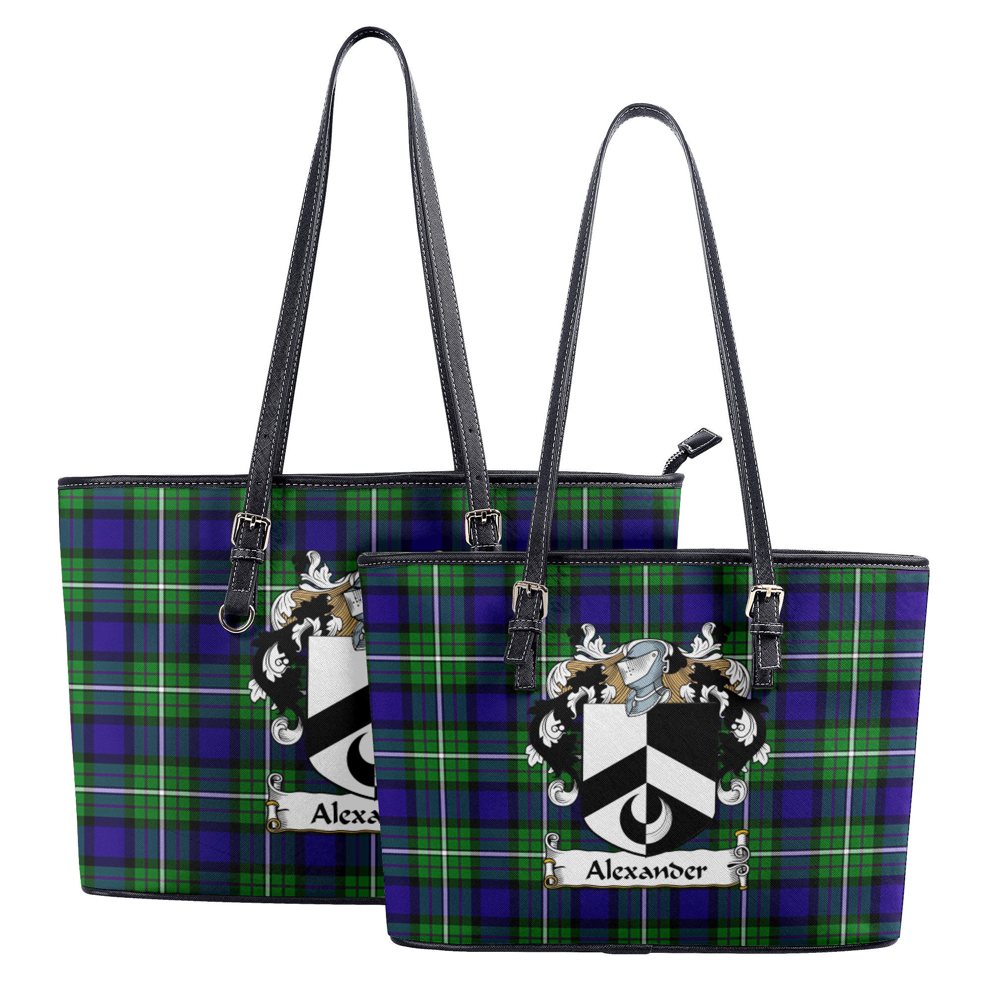 Alexander Tartan Crest Leather Tote Bag