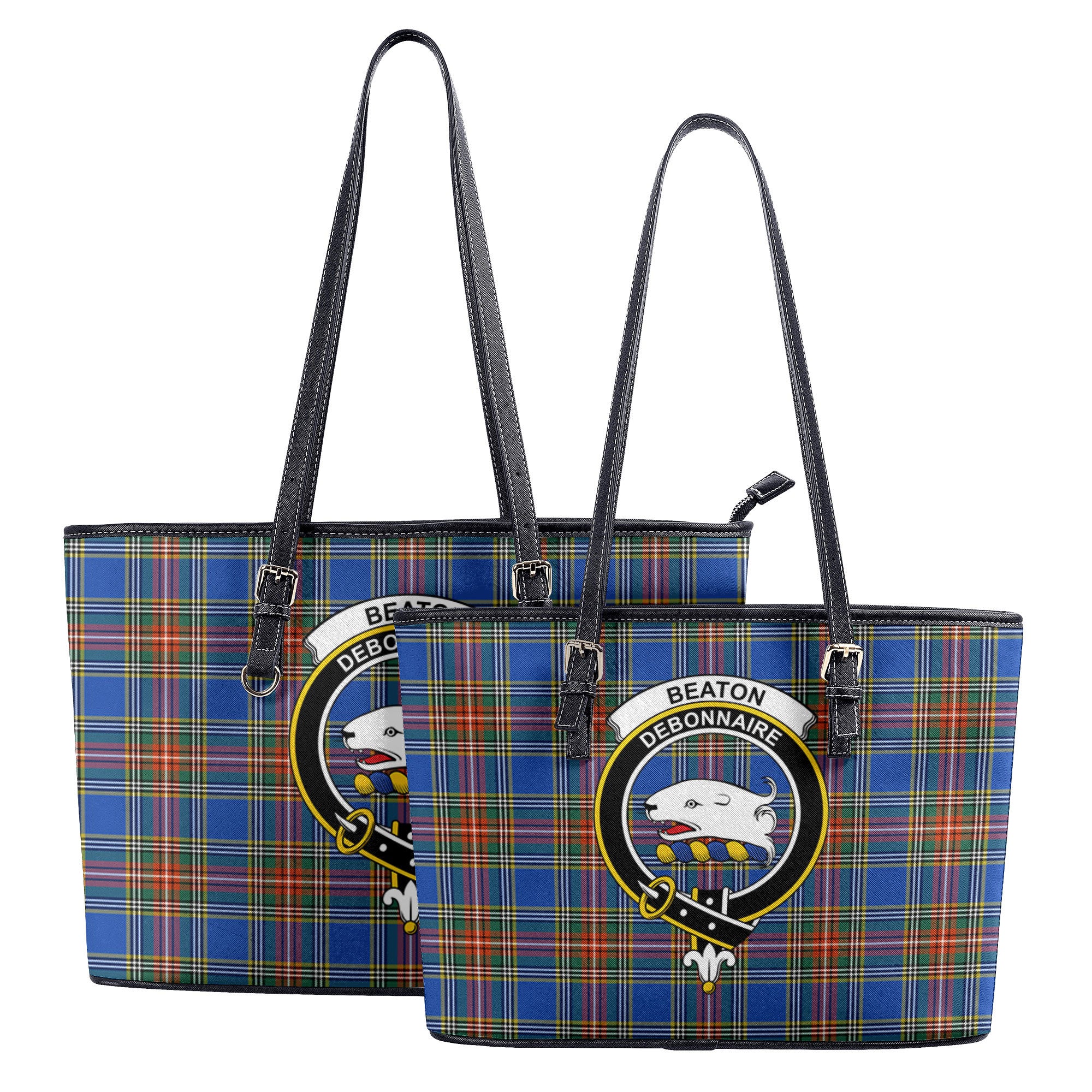 Beaton Ancient Tartan Crest Leather Tote Bag