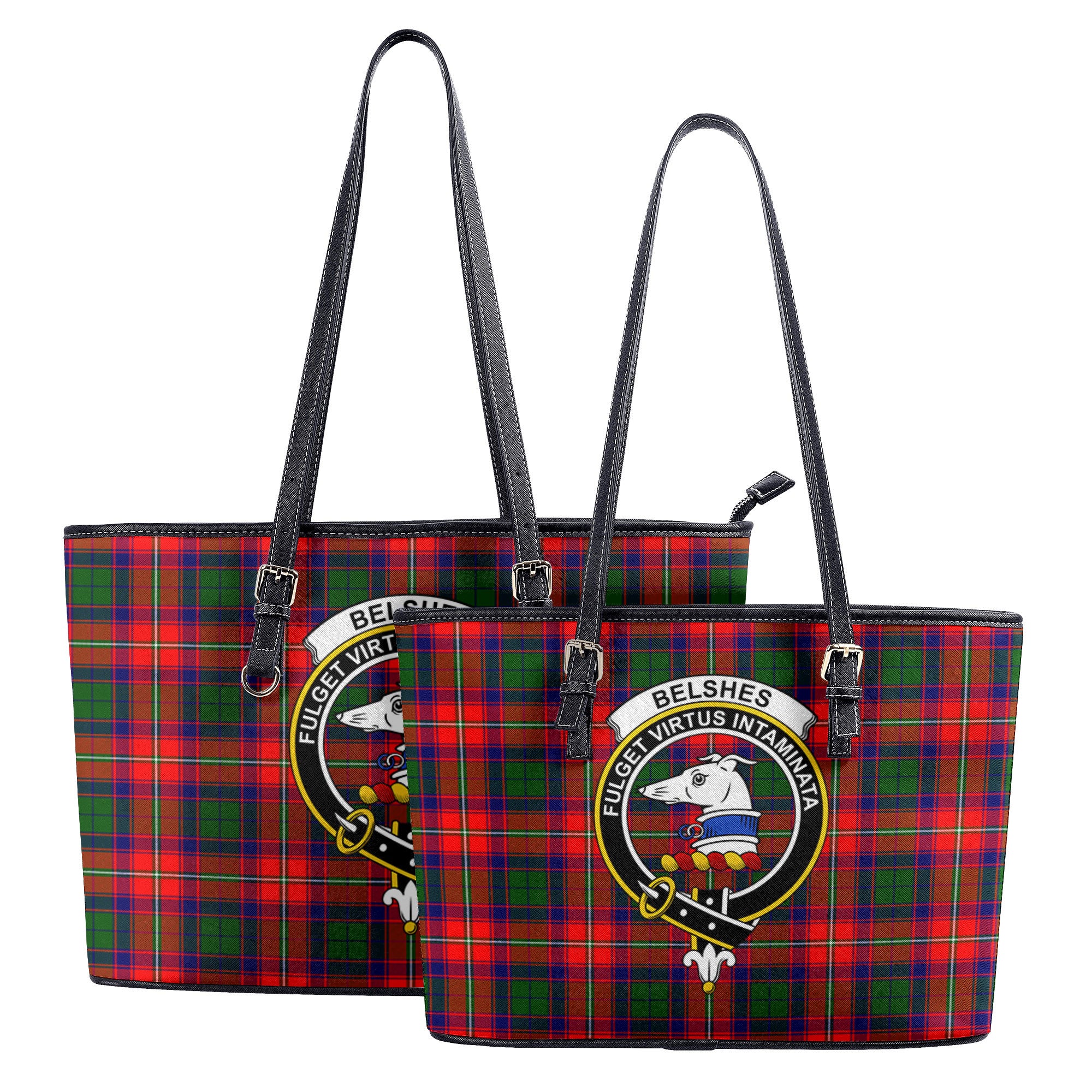 Belshes Tartan Crest Leather Tote Bag