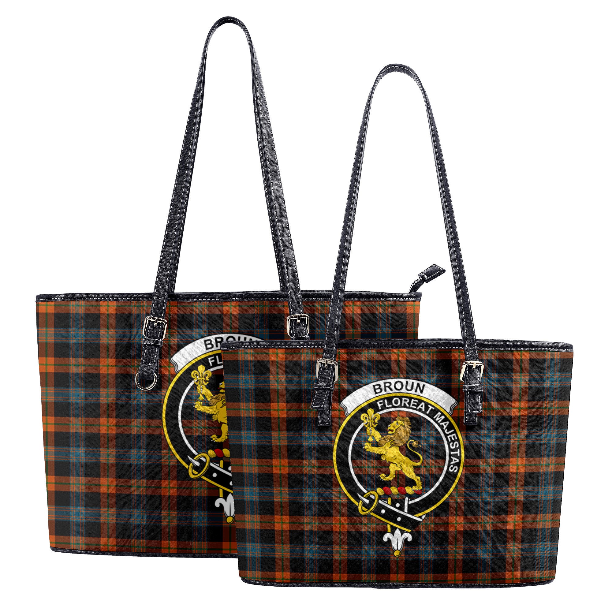 Broun Ancient Tartan Crest Leather Tote Bag