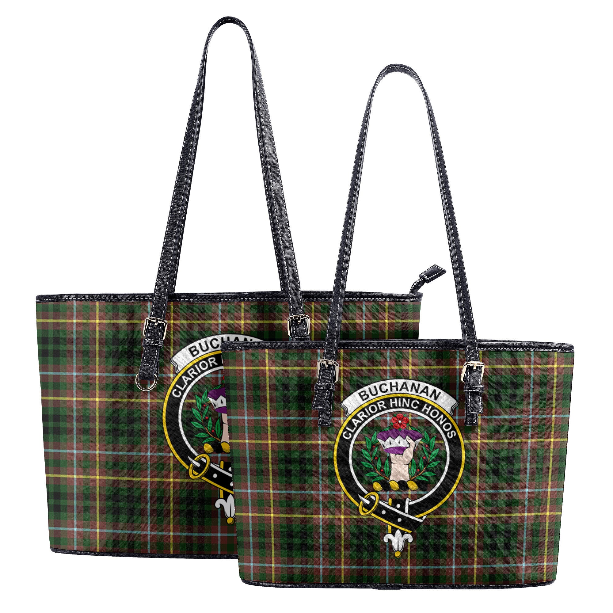 Buchanan Hunting Tartan Crest Leather Tote Bag