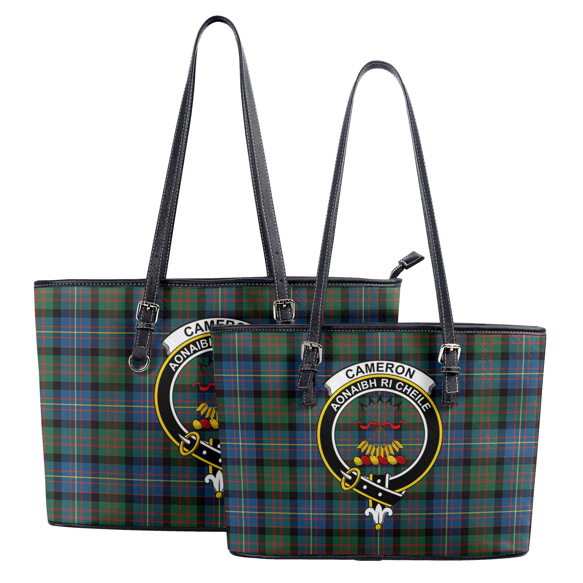 Cameron of Erracht Ancient Tartan Crest Leather Tote Bag