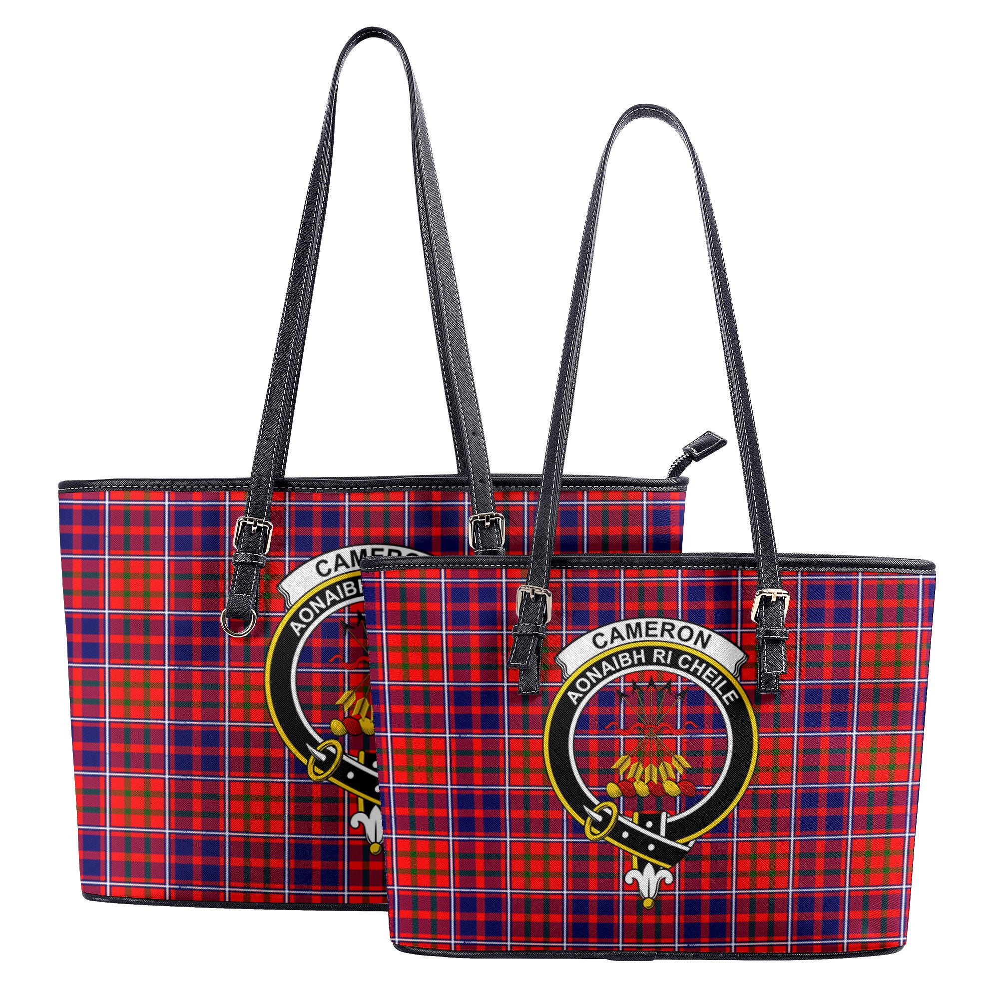 Cameron of Lochiel Modern Tartan Crest Leather Tote Bag