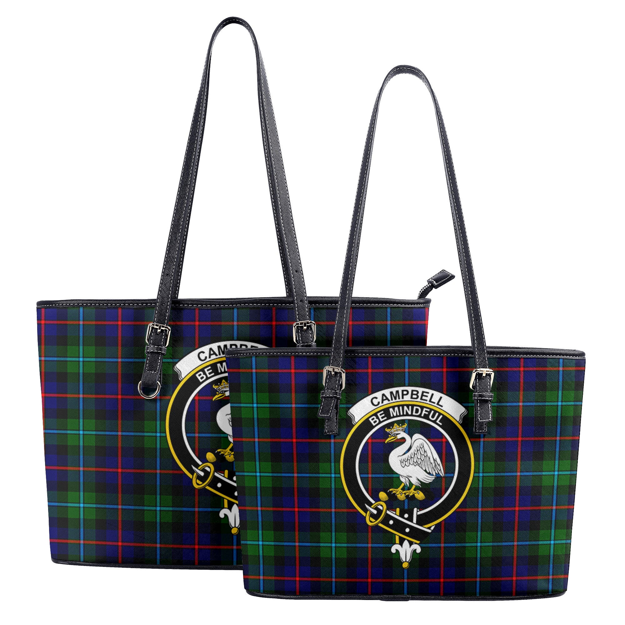 Campbell of Cawdor Modern Tartan Crest Leather Tote Bag