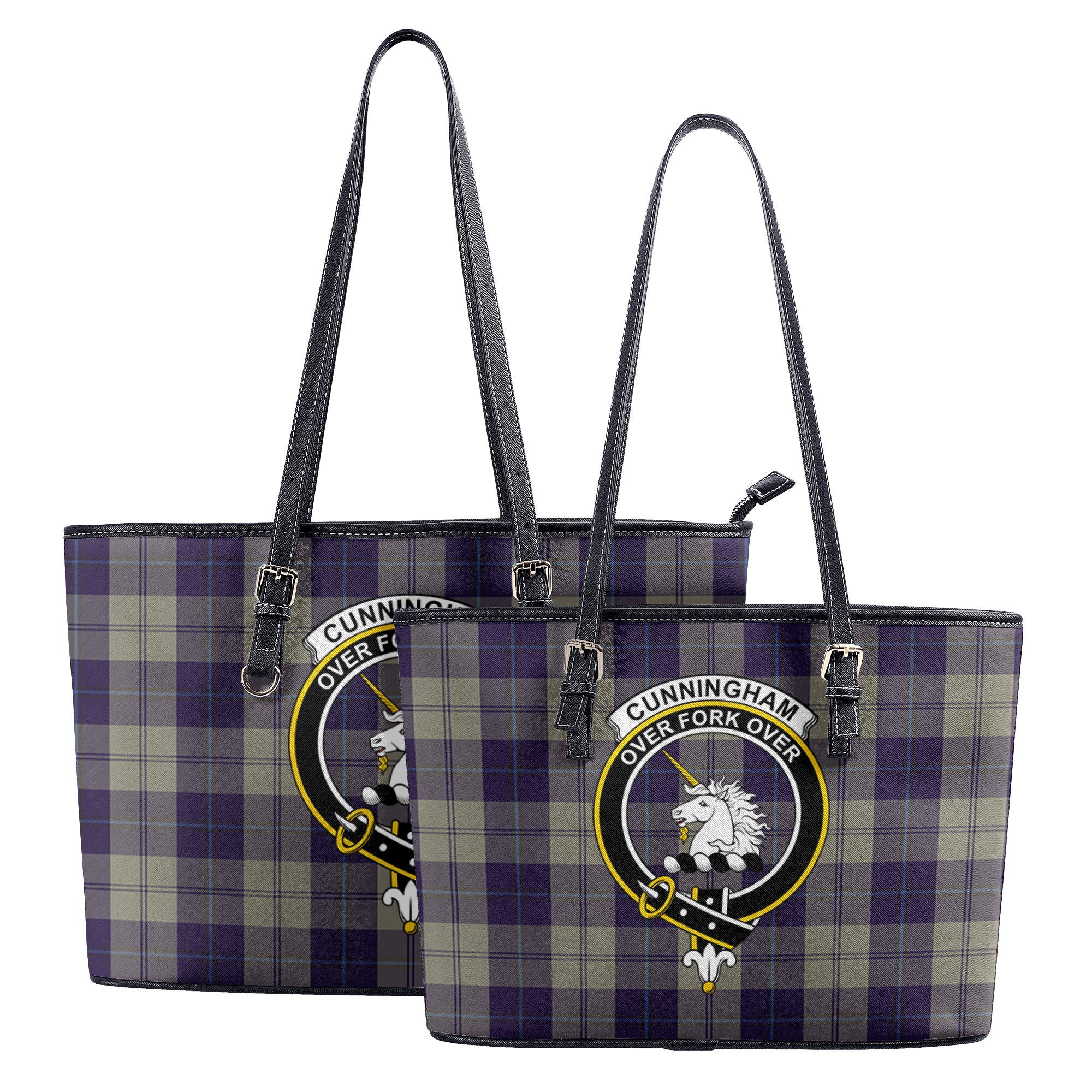 Cunningham Dress Blue Dancers Tartan Crest Leather Tote Bag