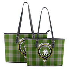 Cunningham Dress Green Dancers Tartan Crest Leather Tote Bag