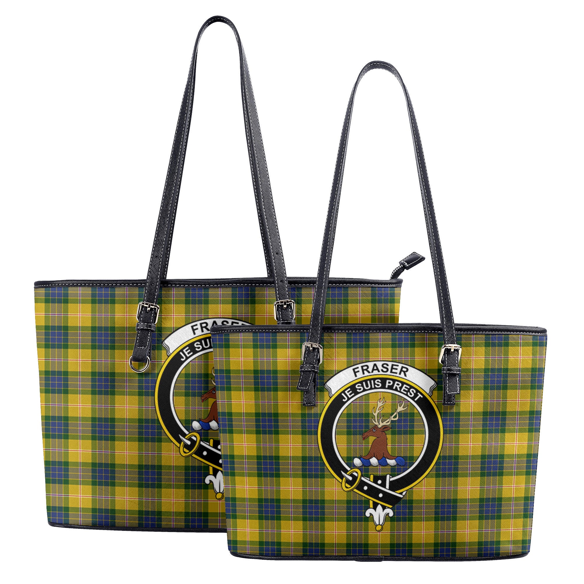 Fraser (of Lovat) Yellow Tartan Crest Leather Tote Bag