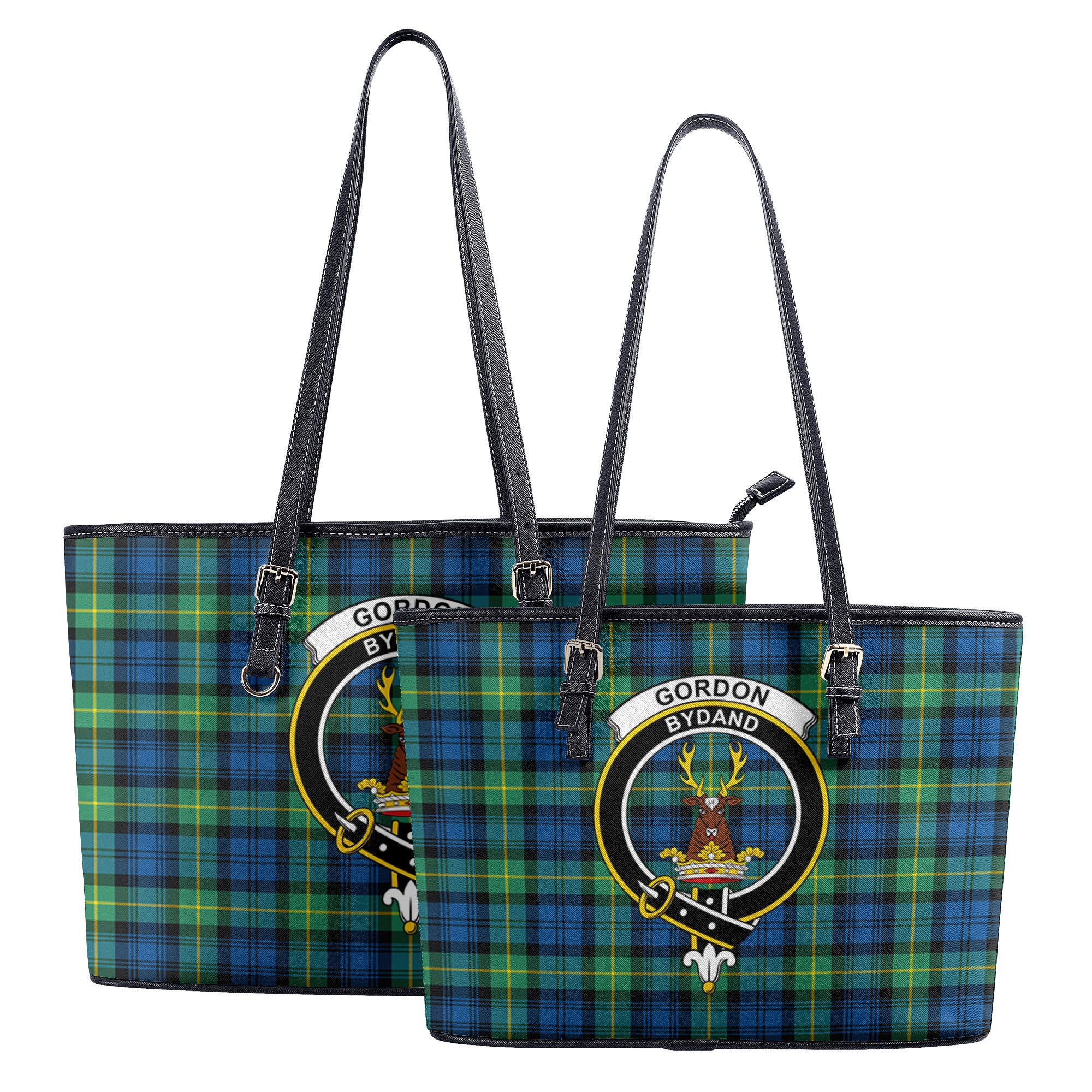 Gordon Dress Ancient Tartan Crest Leather Tote Bag