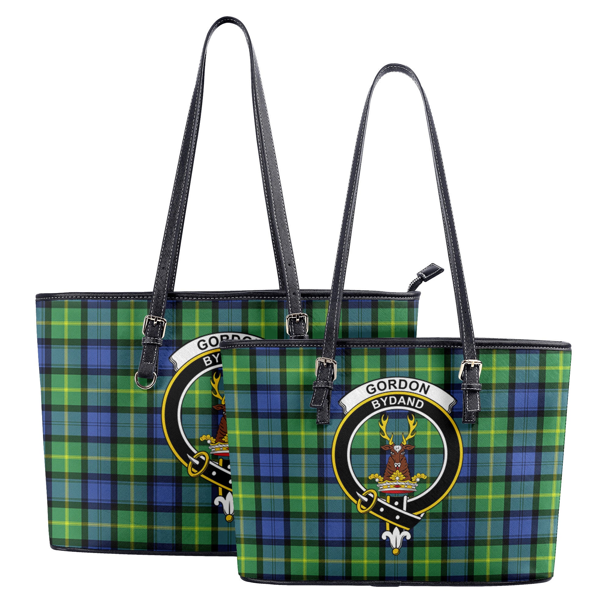 Gordon Old Ancient Tartan Crest Leather Tote Bag